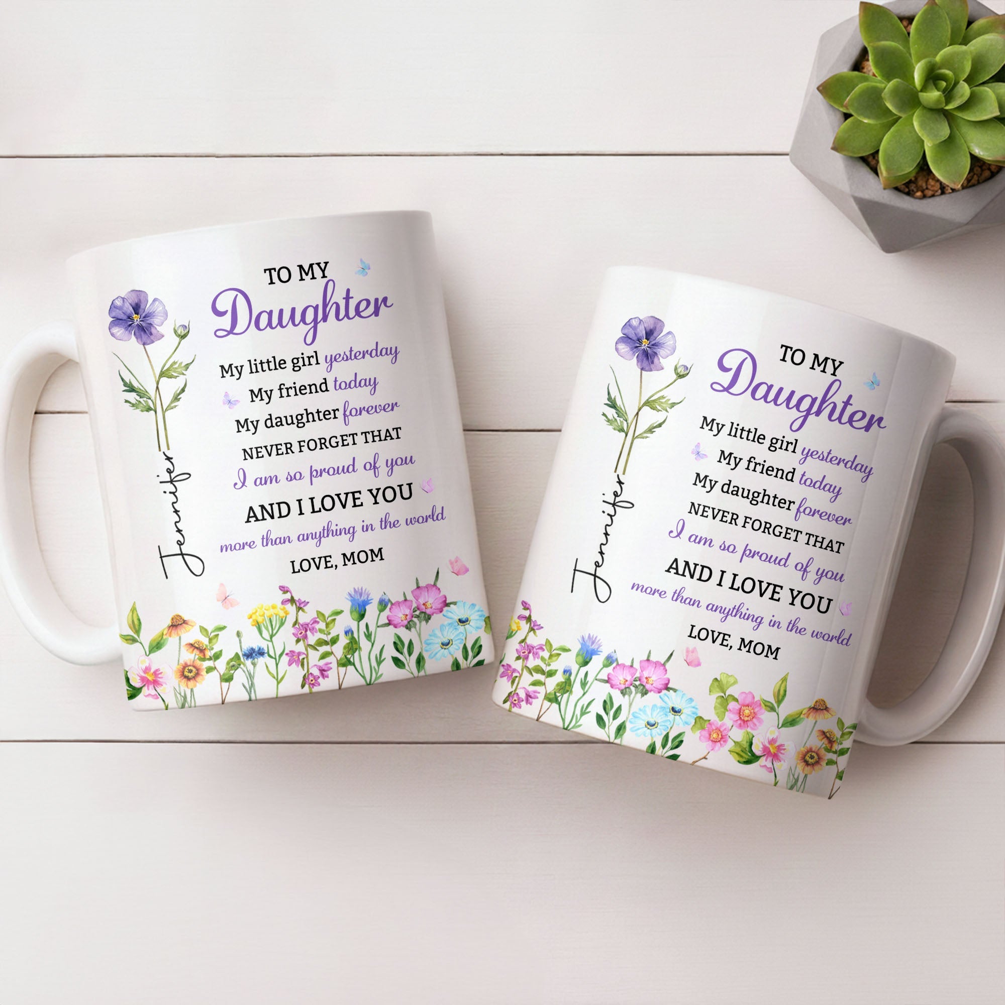 Personalized Floral Butterfly Coffee Mug Custom Gift for Daughter Edge-to-edge Mug GradoCreations