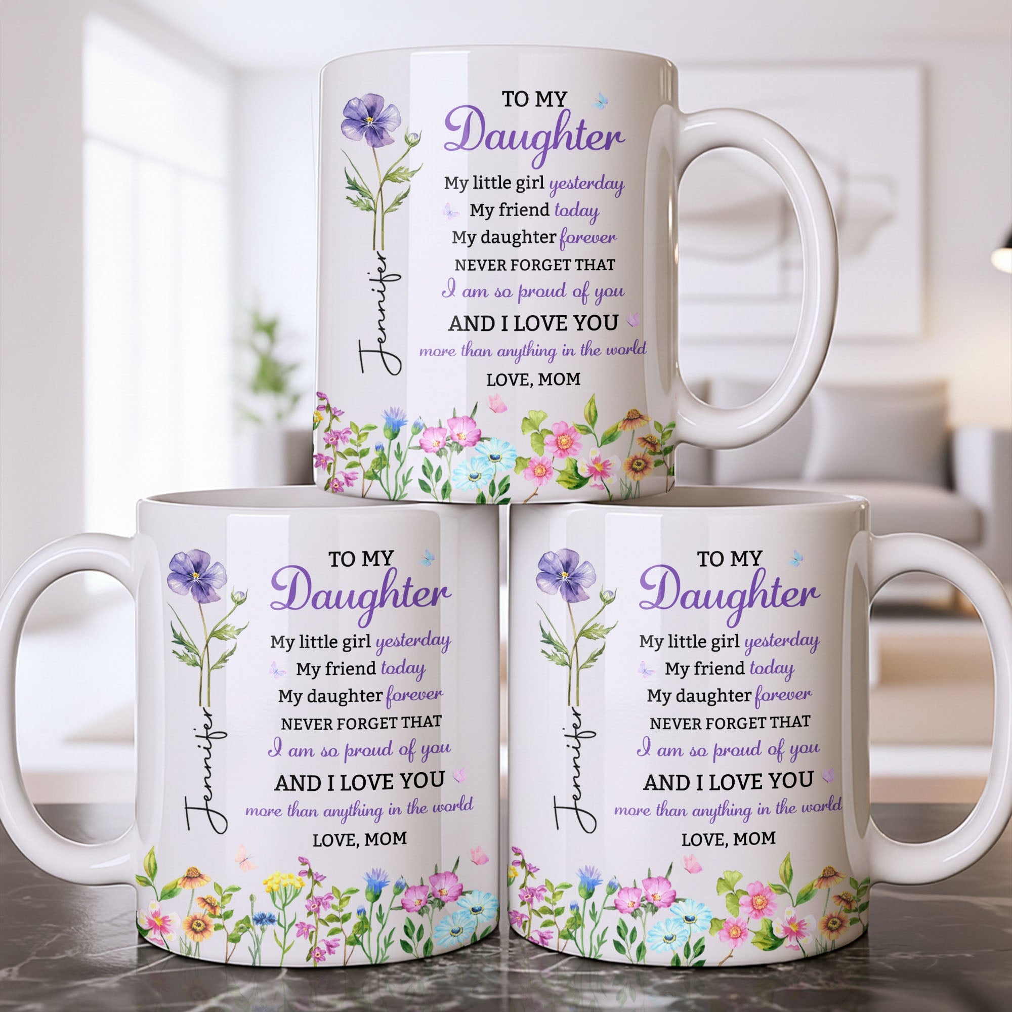 Personalized Floral Butterfly Coffee Mug Custom Gift for Daughter Edge-to-edge Mug GradoCreations
