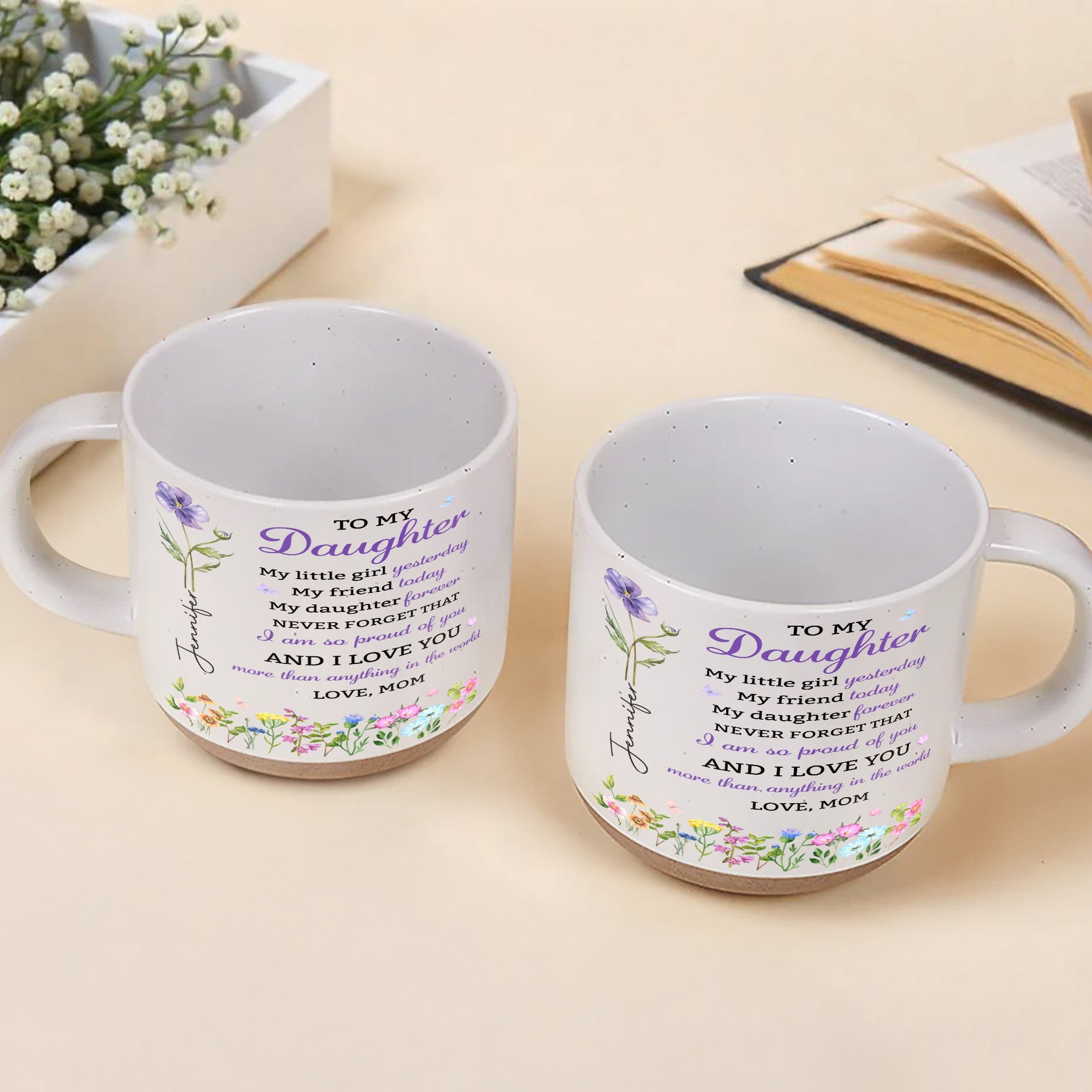 Personalized Pottery Mug Custom Name Floral Gift for Daughter Pottery Mug GradoCreations