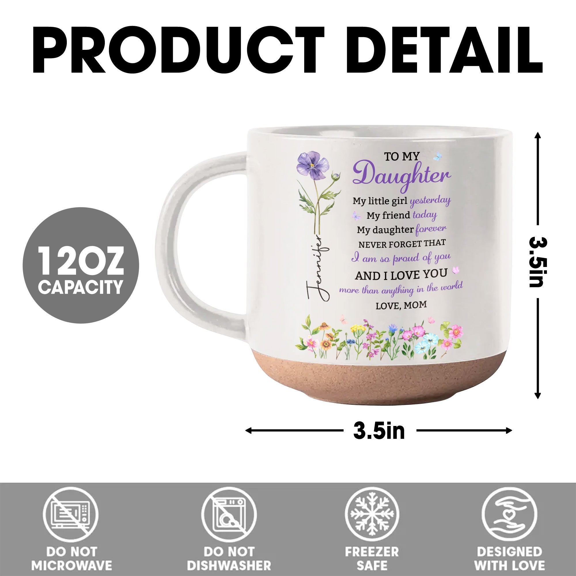 Personalized Pottery Mug Custom Name Floral Gift for Daughter Pottery Mug GradoCreations