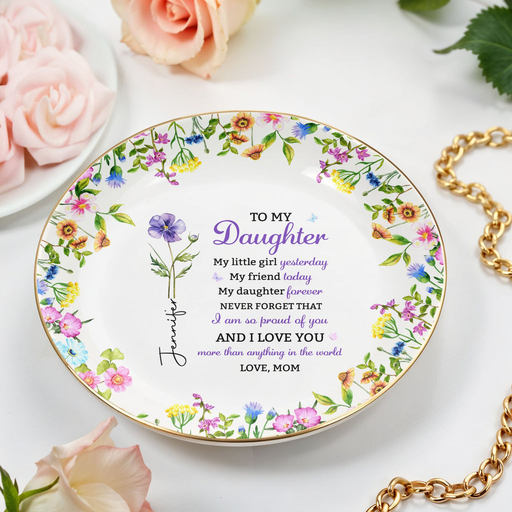 Personalized Floral Jewelry Dish Custom Name Gift for Daughter Jewelry Dish GradoCreations