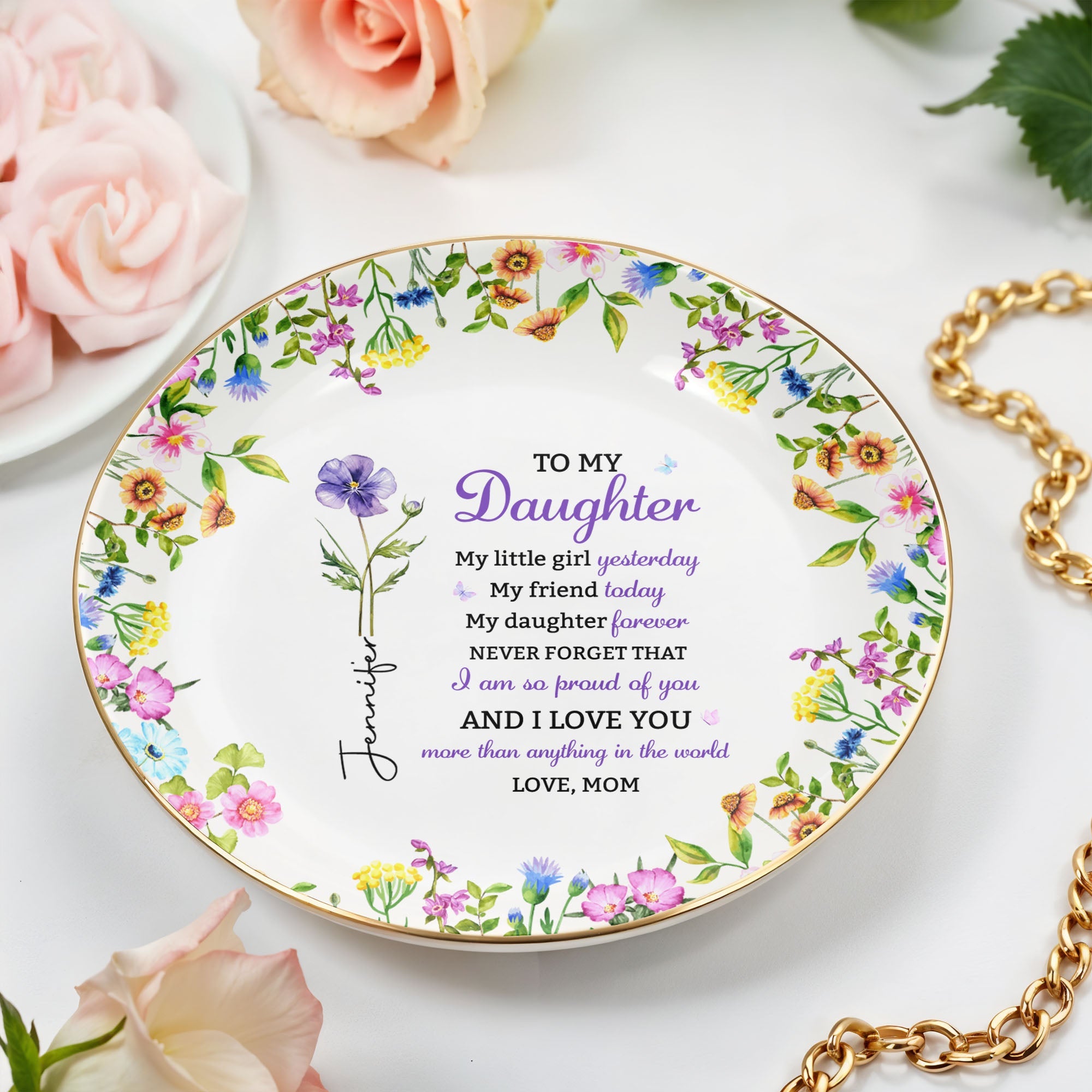Personalized Floral Jewelry Dish Custom Name Gift for Daughter Jewelry Dish GradoCreations