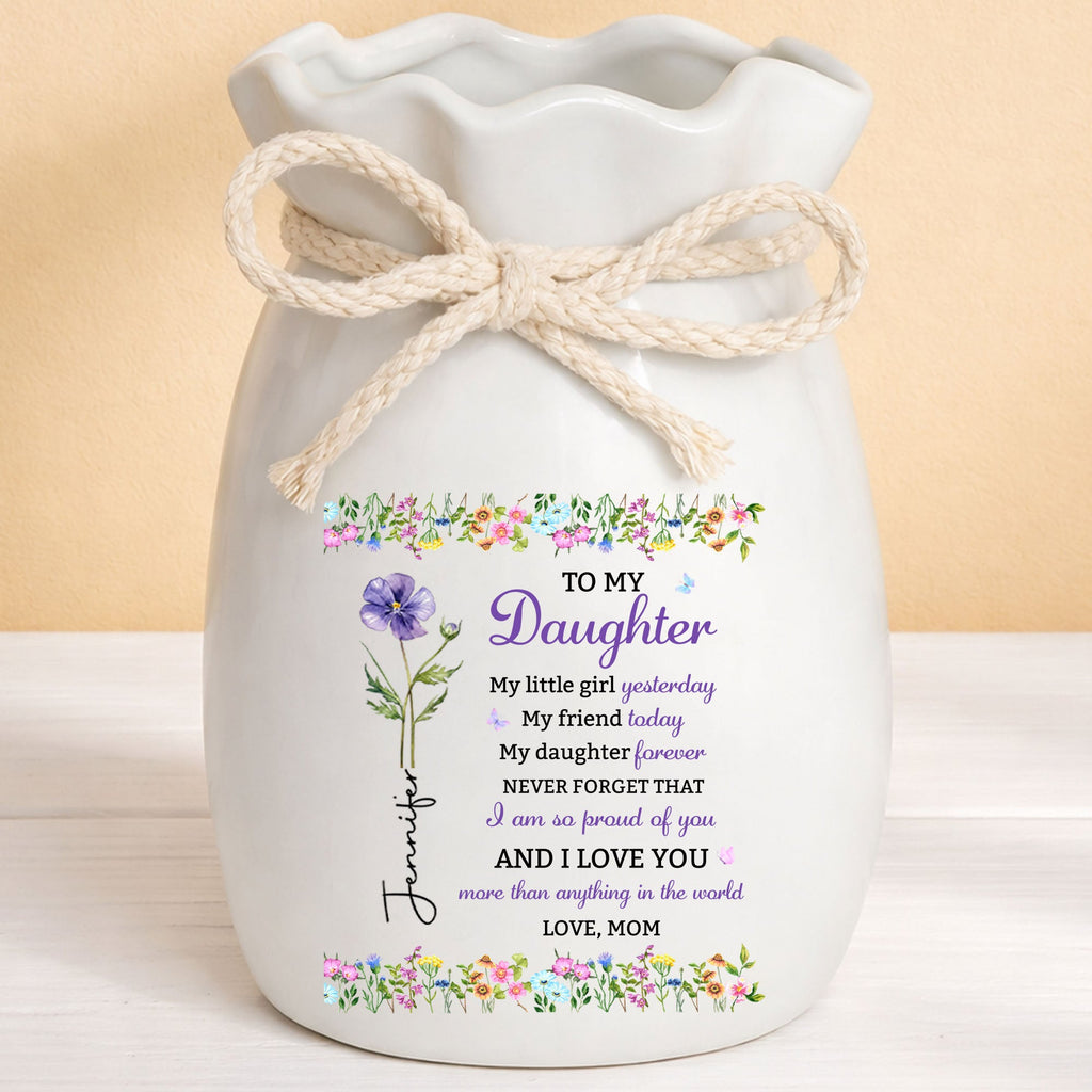 Personalized Ribbon Tie Flower Vase Custom Gift for Daughter Ribbon Tie Ceramic Flower Vase GradoCreations