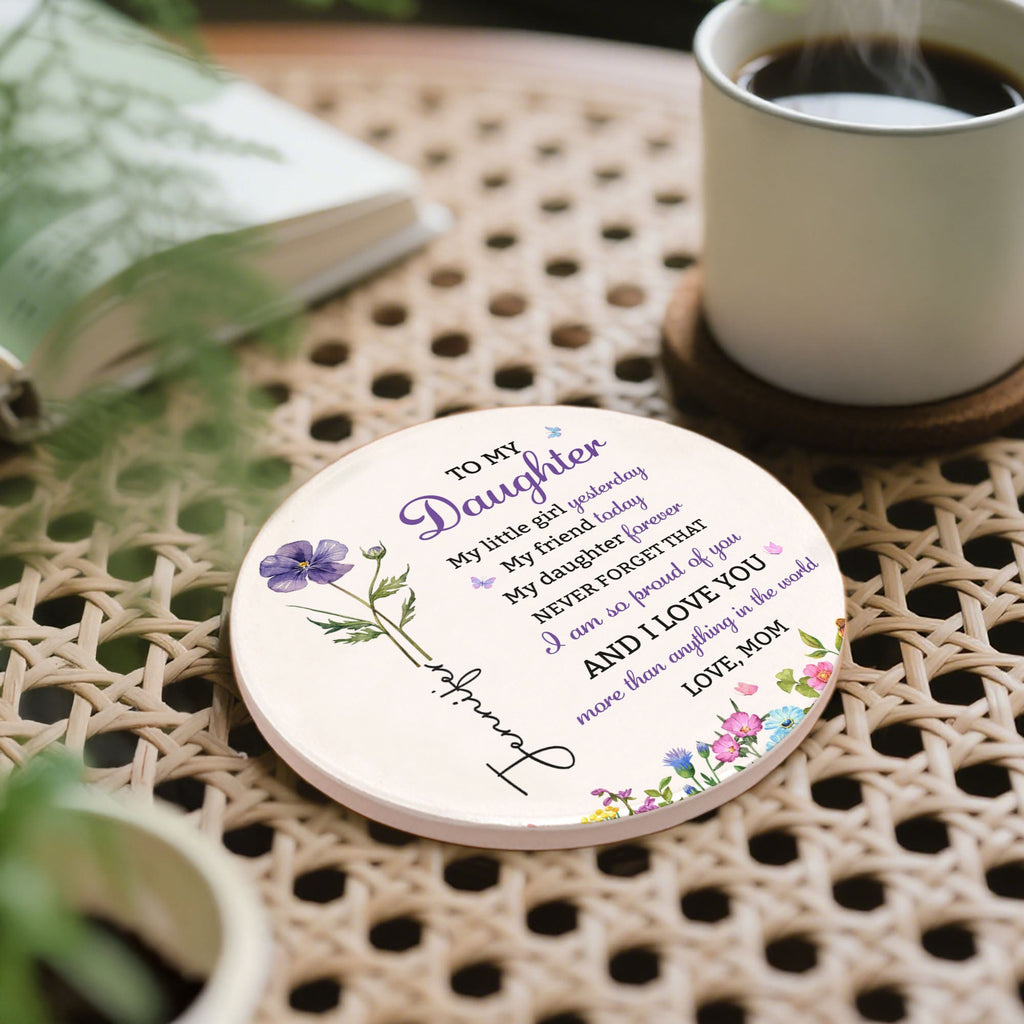 Personalized Birth Flower Coaster Custom Gift for Daughter Ceramic Coaster GradoCreations
