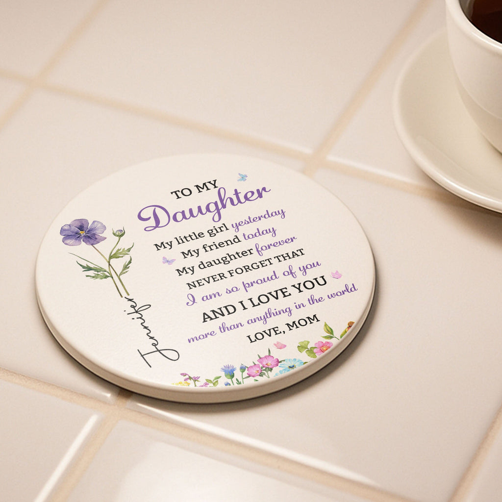 Personalized Birth Flower Coaster Custom Gift for Daughter Ceramic Coaster GradoCreations