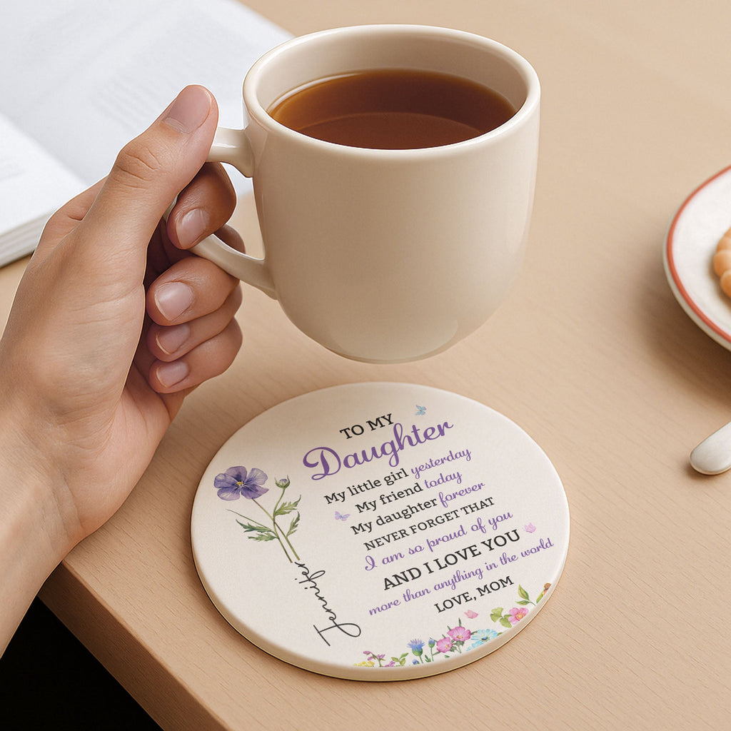 Personalized Birth Flower Coaster Custom Gift for Daughter Ceramic Coaster GradoCreations