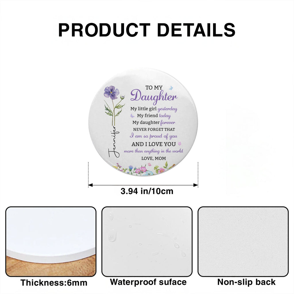 Personalized Birth Flower Coaster Custom Gift for Daughter Ceramic Coaster GradoCreations