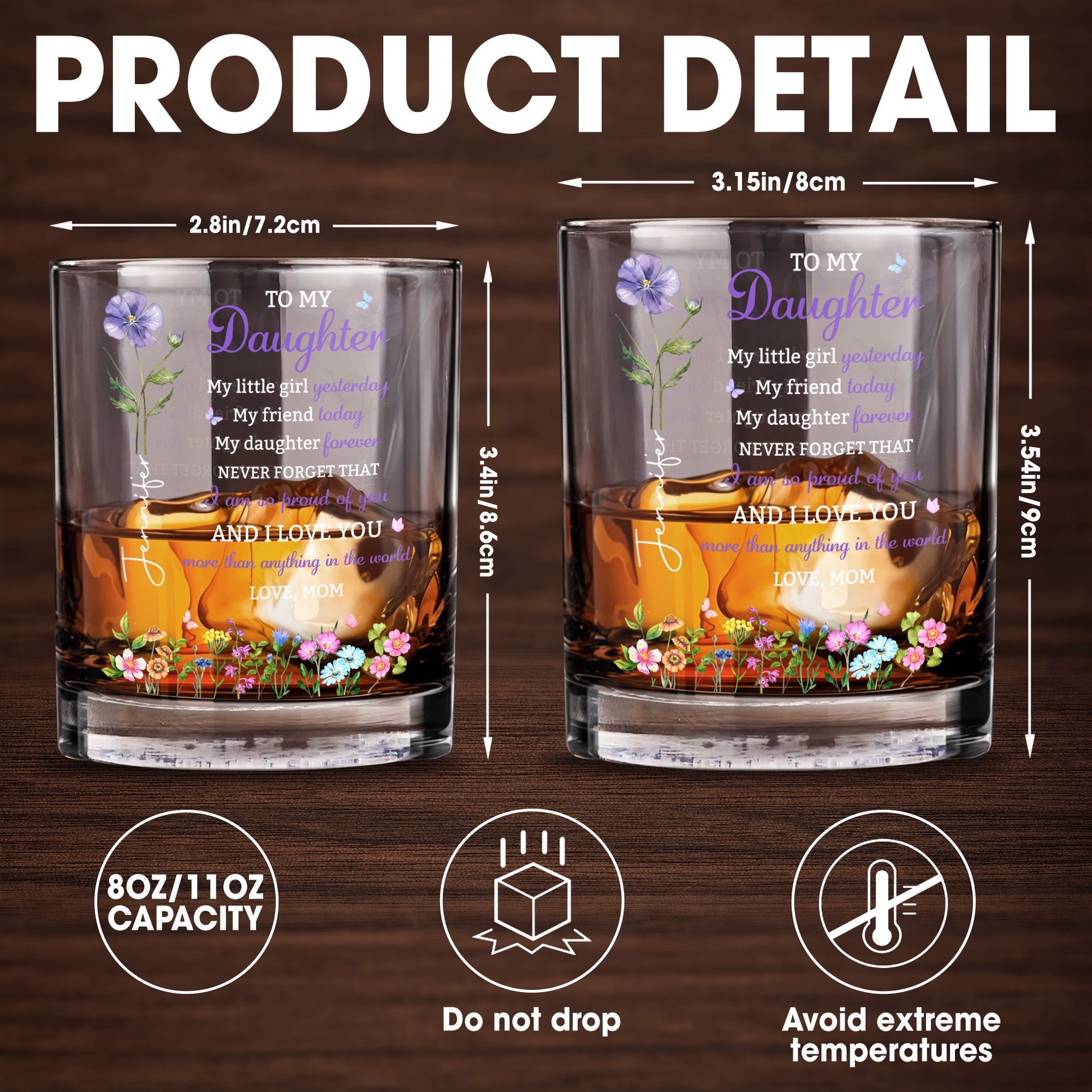 Personalized Custom Whiskey Glass Elegant Gift for Daughter Whiskey Glass GradoCreations