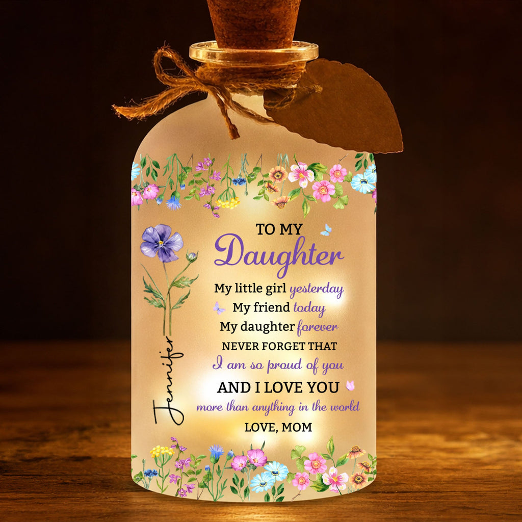 Personalized Birth Month Flower Bottle Light for Daughter Gift Short Bottle Light GradoCreations