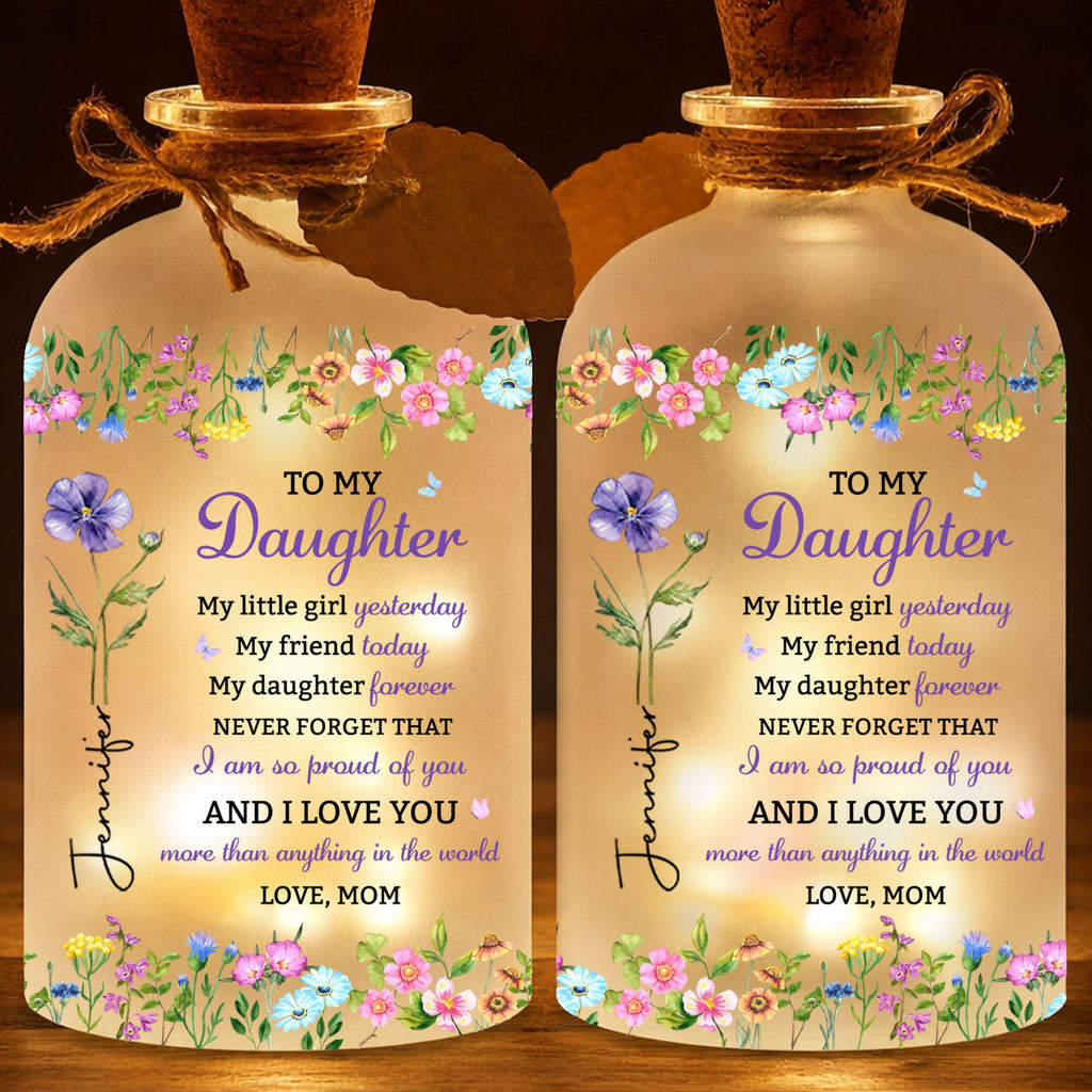 Personalized Birth Month Flower Bottle Light for Daughter Gift Short Bottle Light GradoCreations