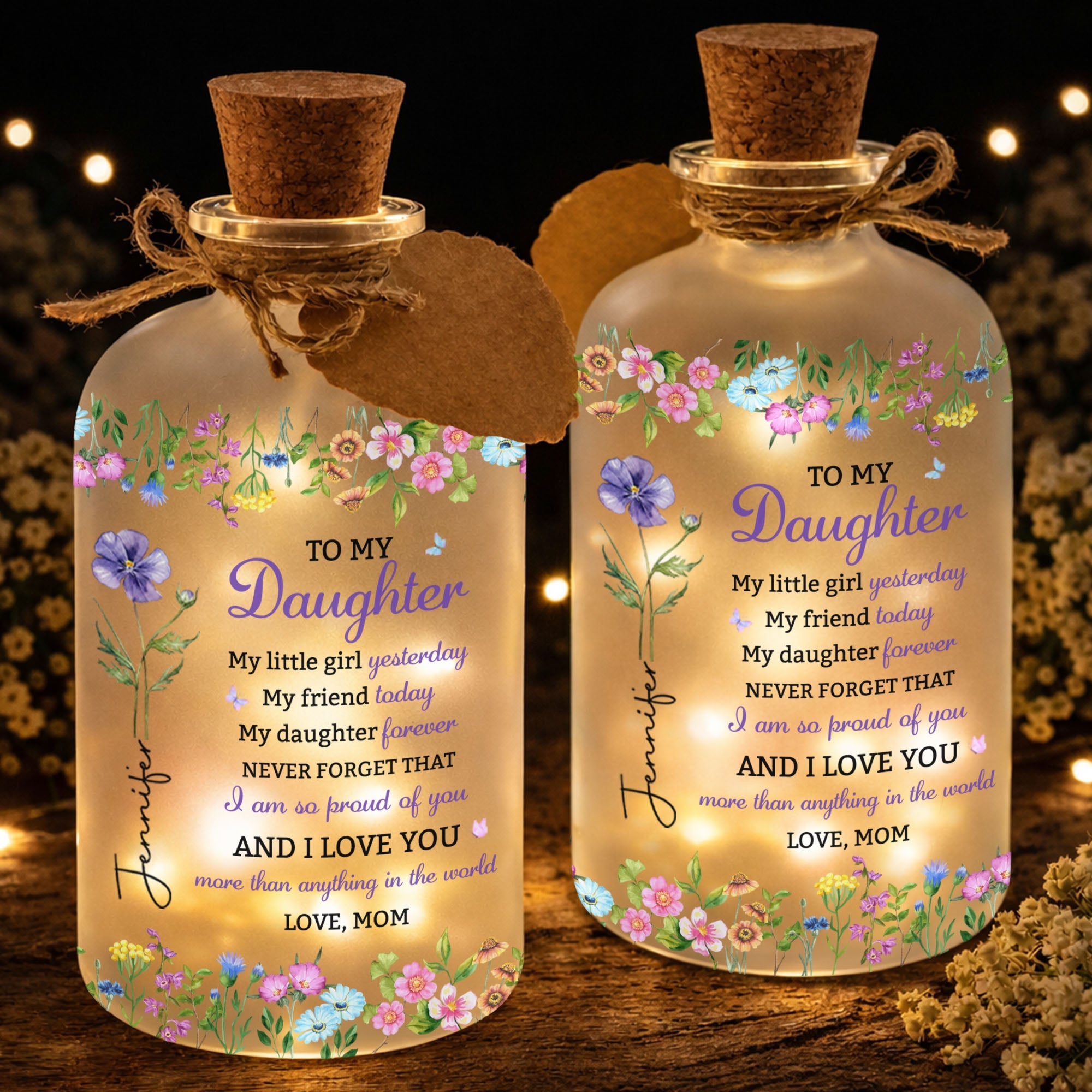 Personalized Birth Month Flower Bottle Light for Daughter Gift Short Bottle Light GradoCreations