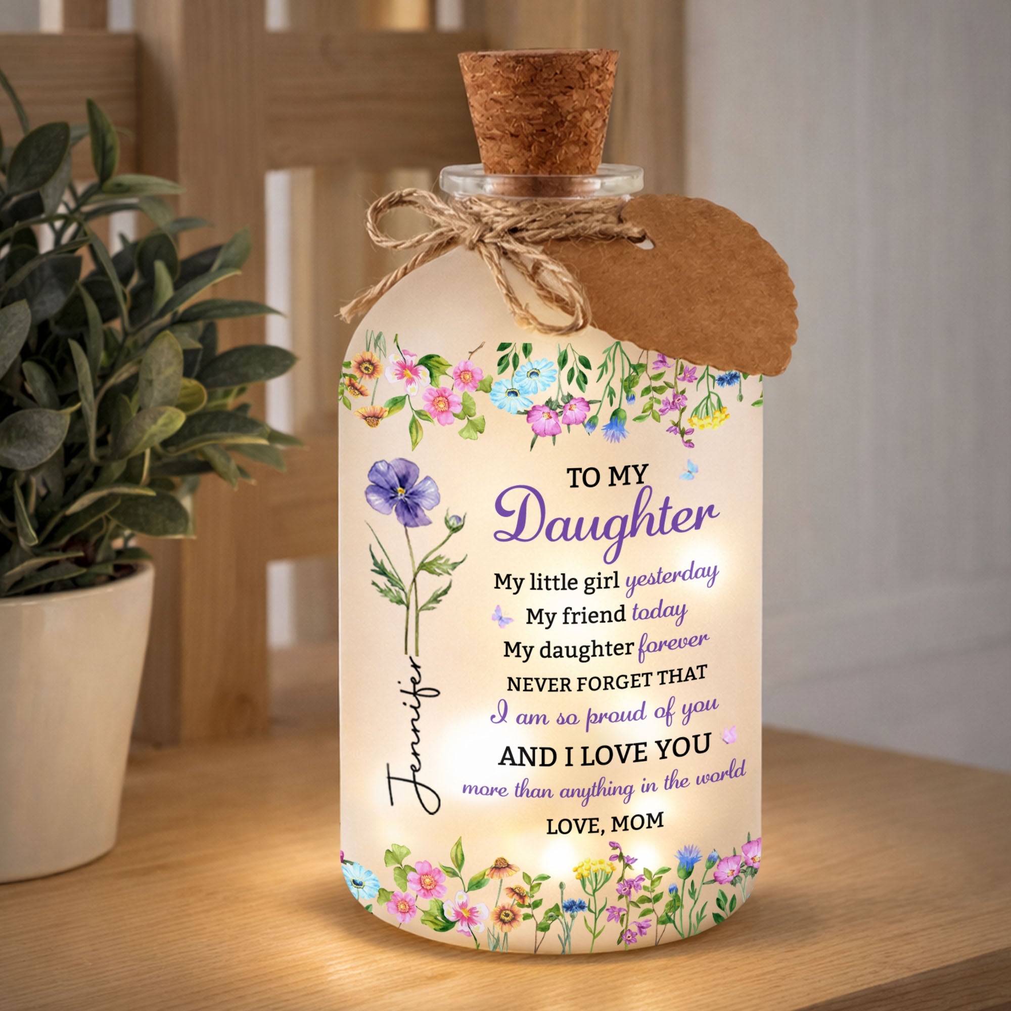 Personalized Birth Month Flower Bottle Light for Daughter Gift Short Bottle Light GradoCreations