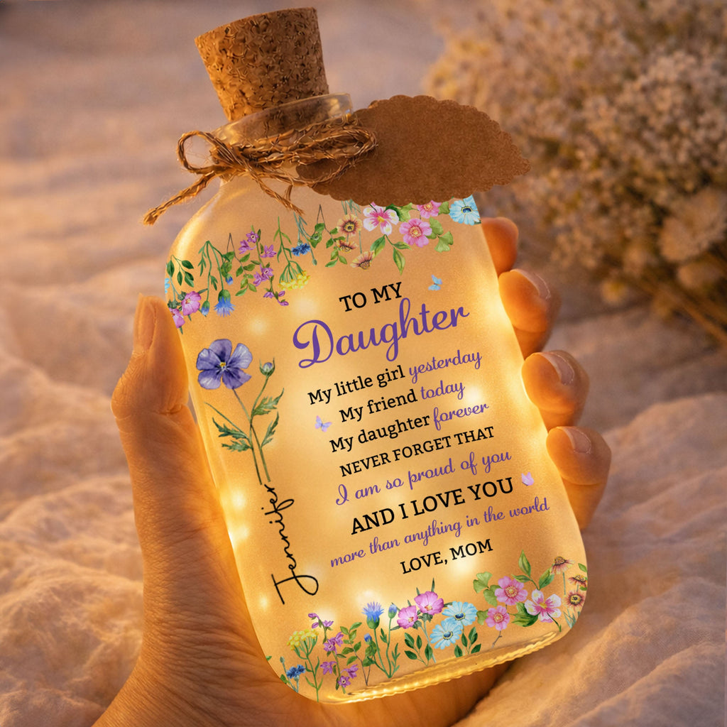 Personalized Birth Month Flower Bottle Light for Daughter Gift Short Bottle Light GradoCreations