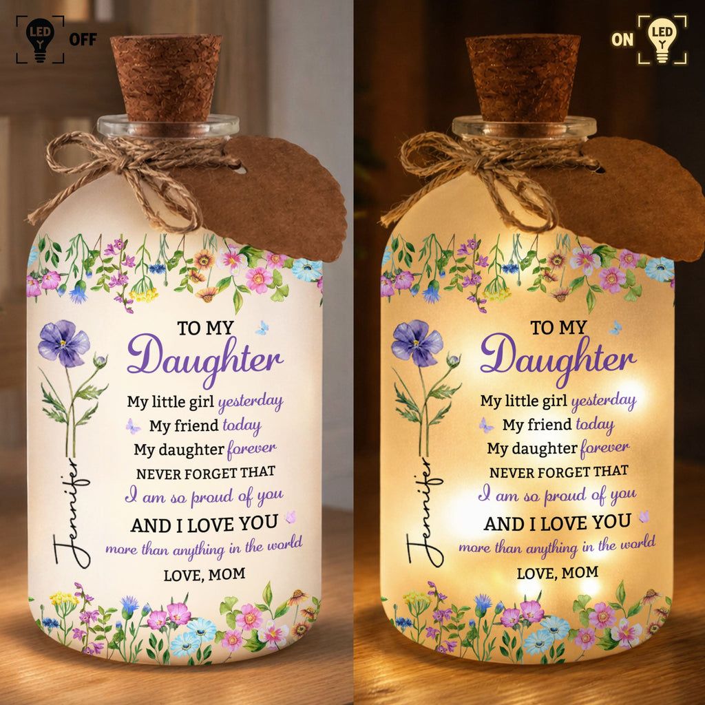 Personalized Birth Month Flower Bottle Light for Daughter Gift Short Bottle Light GradoCreations