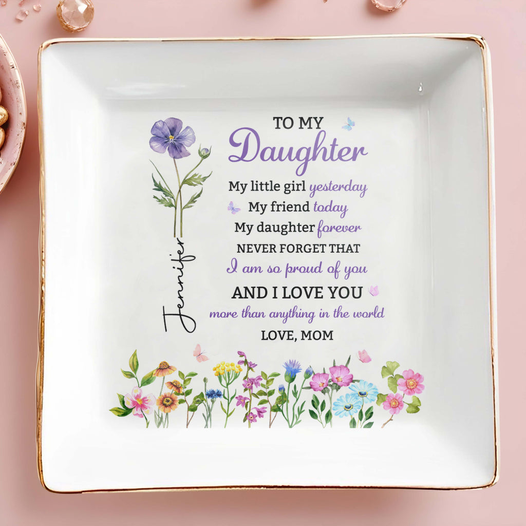 Personalized Floral Birth Month Jewelry Dish Custom Gift for Daughter Jewelry Dish GradoCreations