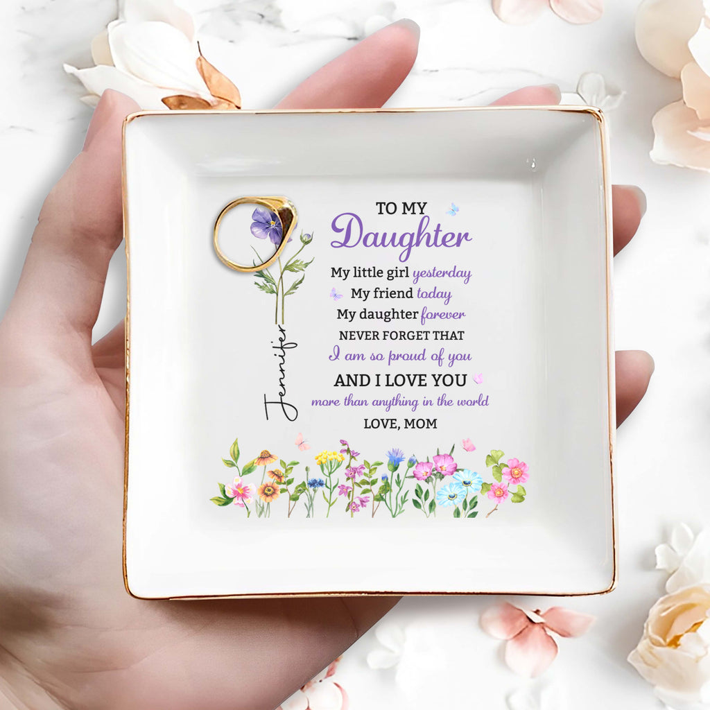 Personalized Floral Birth Month Jewelry Dish Custom Gift for Daughter Jewelry Dish GradoCreations