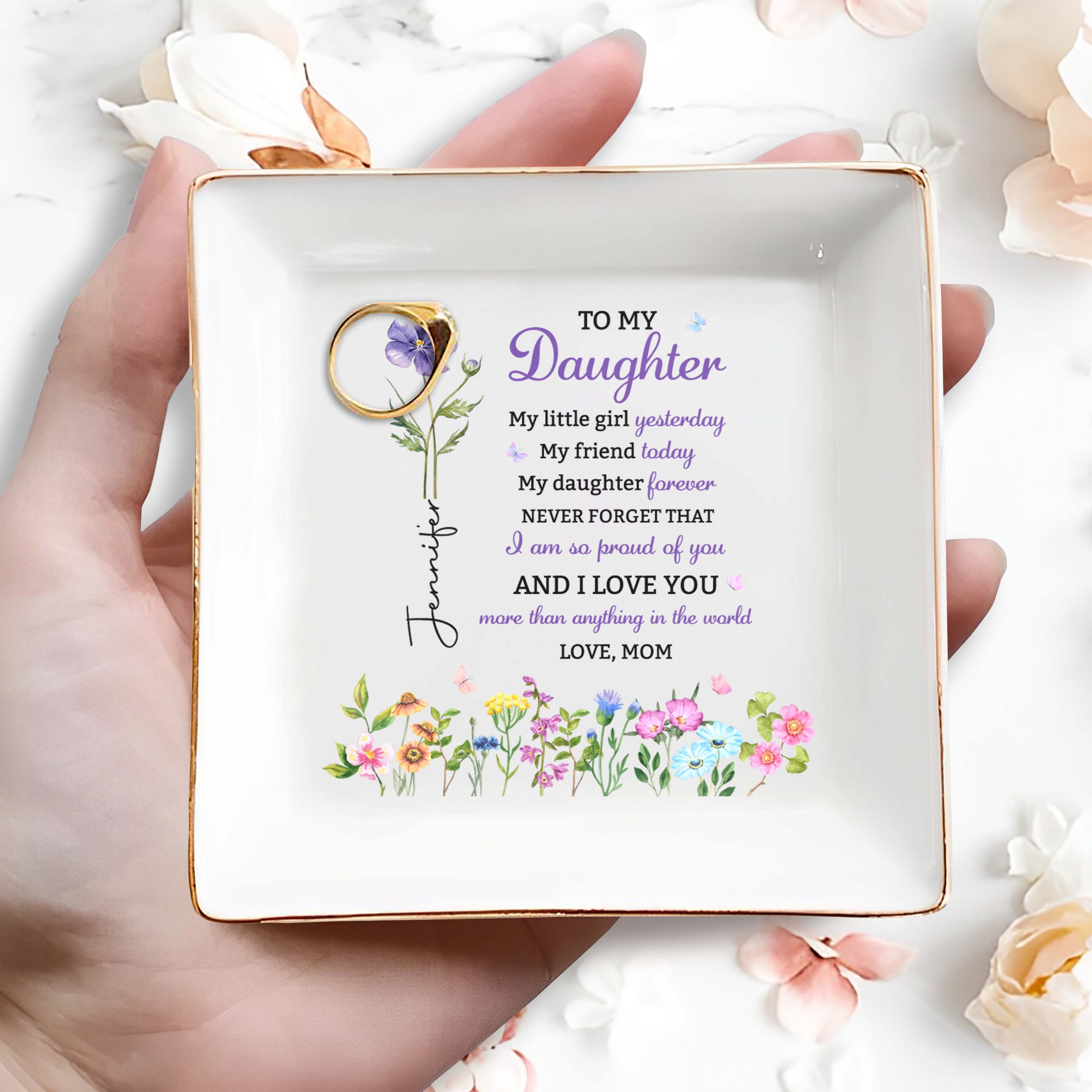 Personalized Floral Birth Month Jewelry Dish Custom Gift for Daughter Jewelry Dish GradoCreations