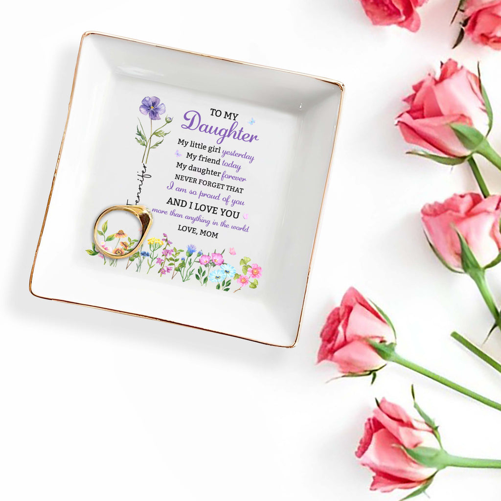 Personalized Floral Birth Month Jewelry Dish Custom Gift for Daughter Jewelry Dish GradoCreations