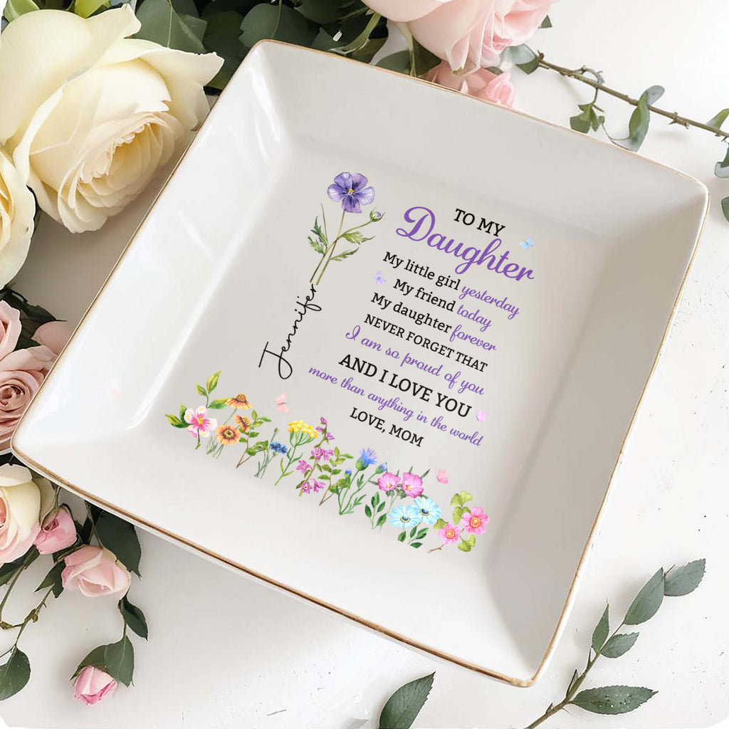 Personalized Floral Birth Month Jewelry Dish Custom Gift for Daughter Jewelry Dish GradoCreations