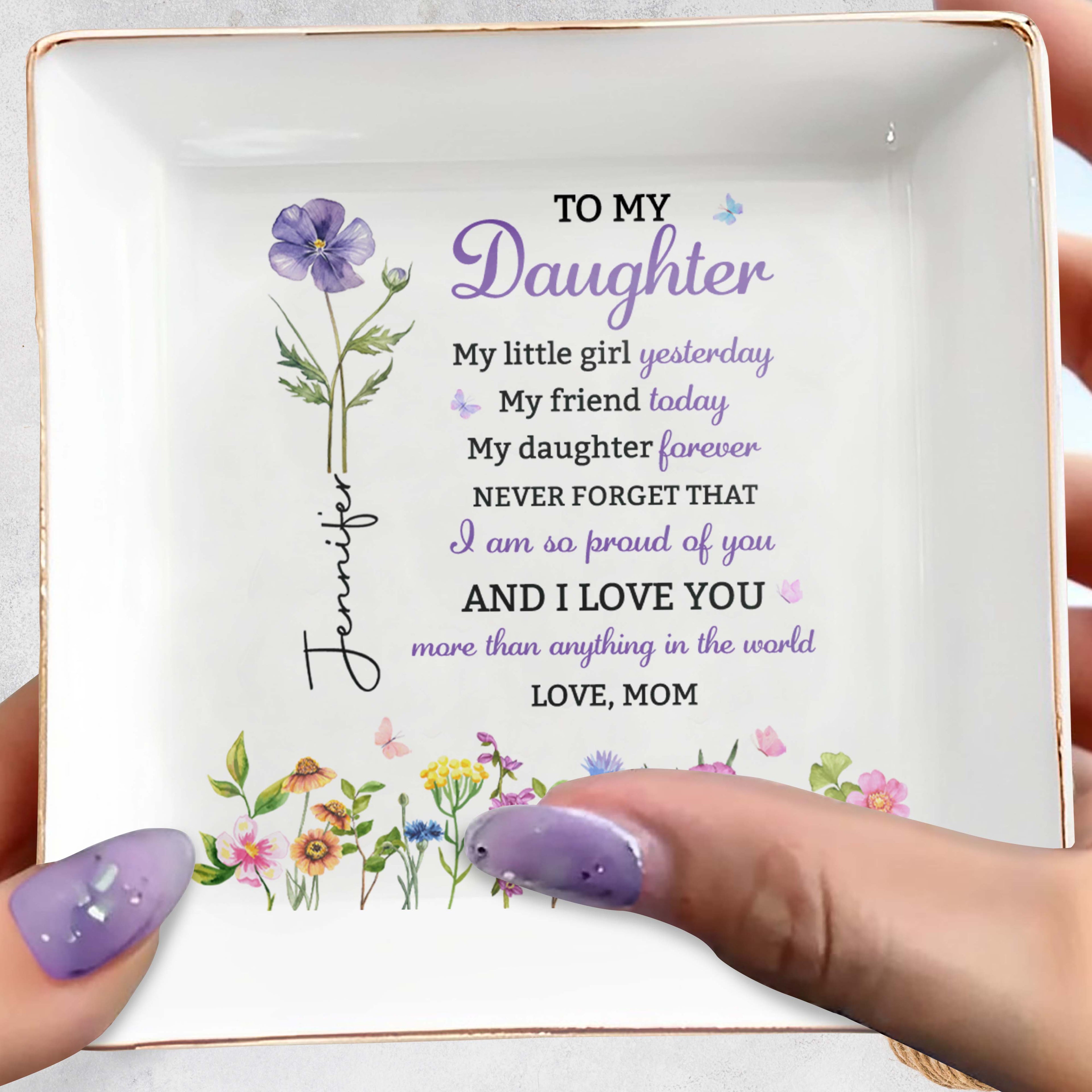 Personalized Floral Birth Month Jewelry Dish Custom Gift for Daughter Jewelry Dish GradoCreations