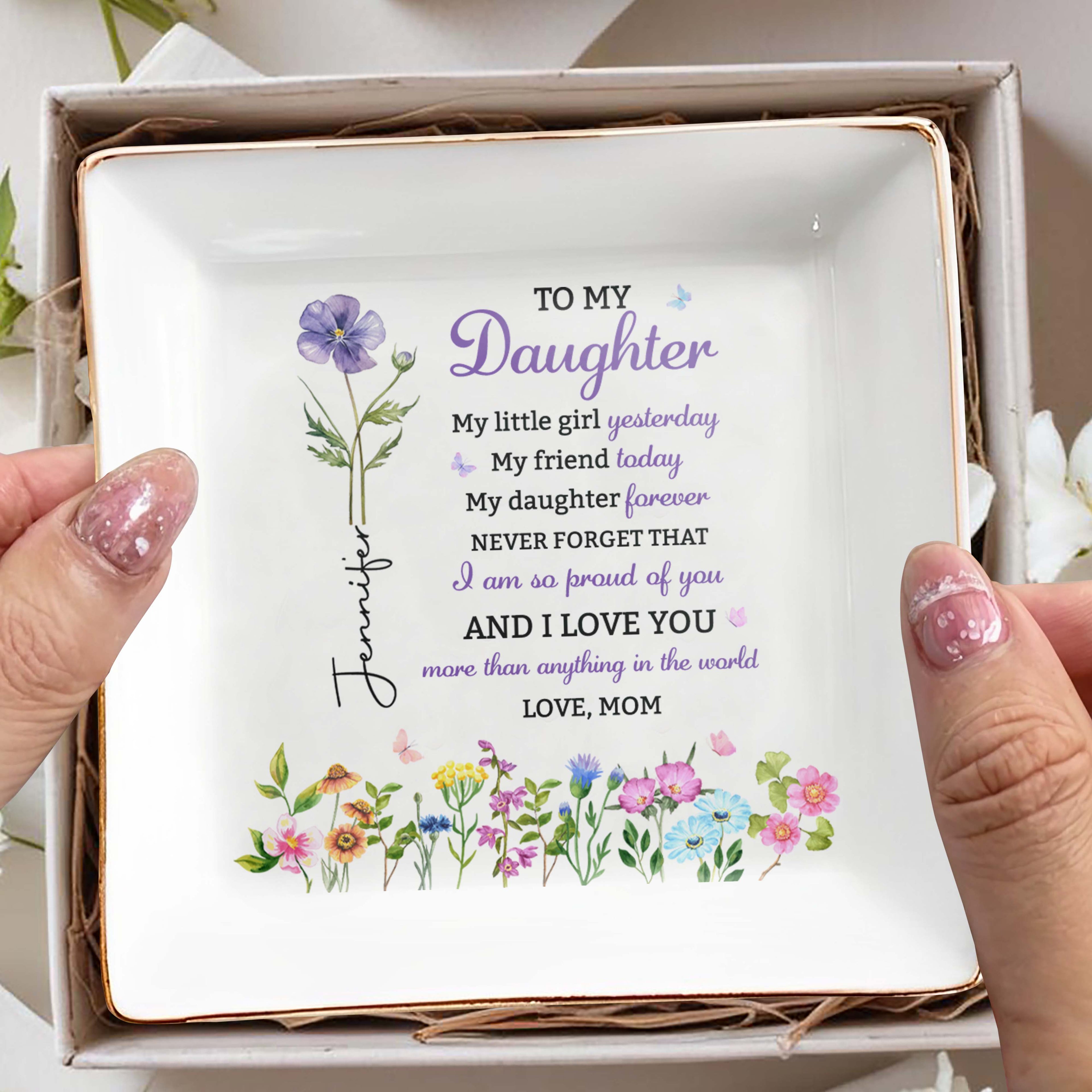 Personalized Floral Birth Month Jewelry Dish Custom Gift for Daughter Jewelry Dish GradoCreations