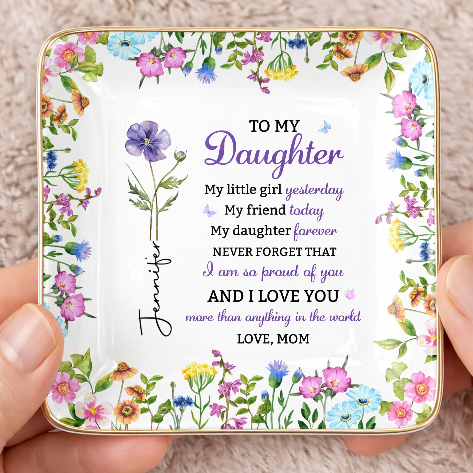 Personalized Floral Jewelry Dish Custom Name Gift for Daughter Jewelry Dish GradoCreations