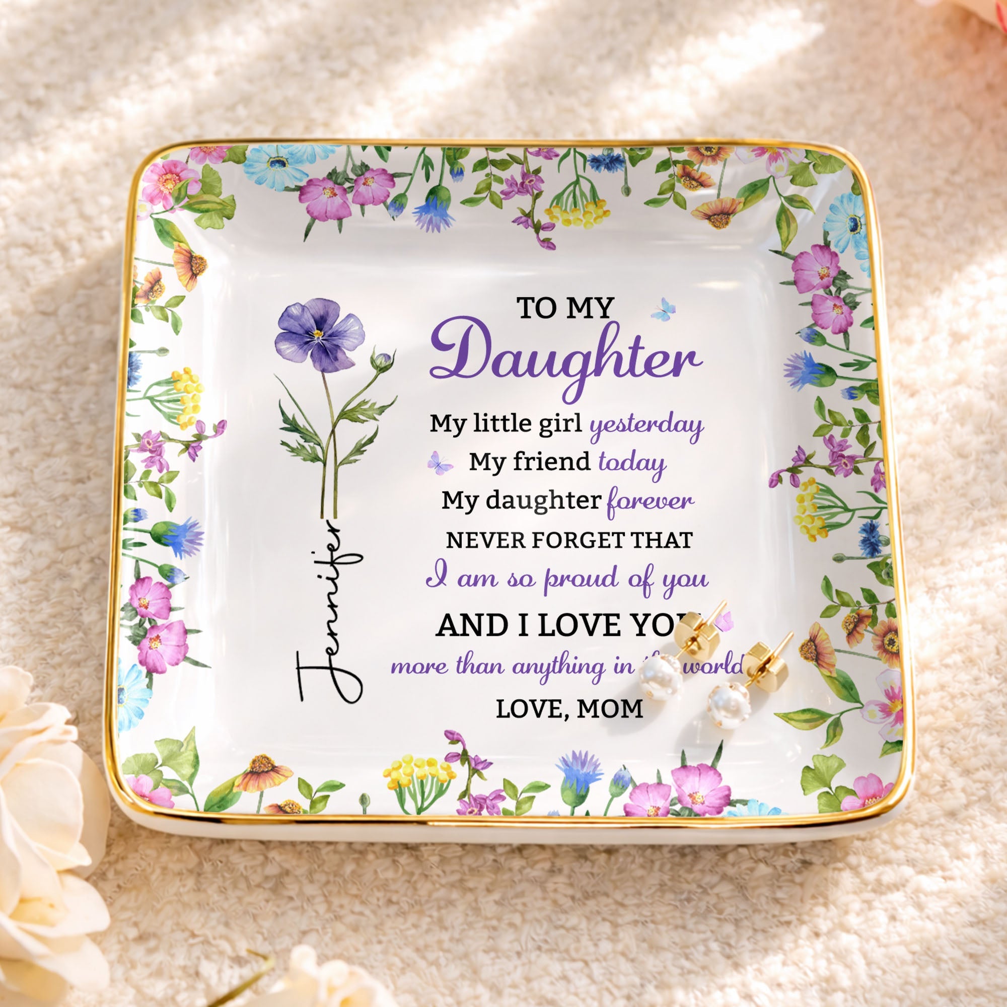 Personalized Floral Jewelry Dish Custom Name Gift for Daughter Jewelry Dish GradoCreations