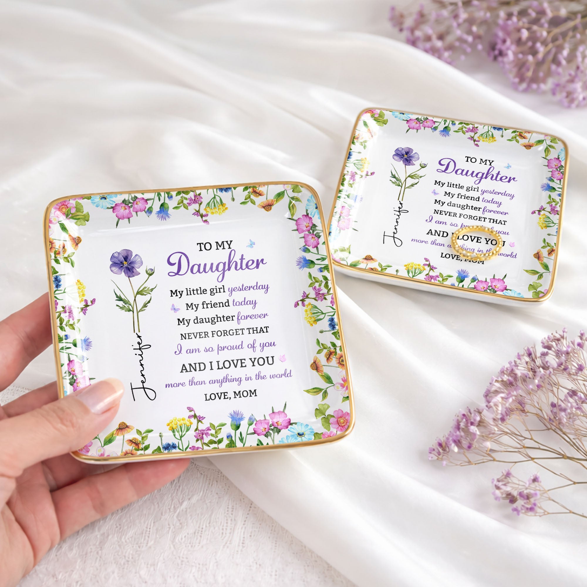 Personalized Floral Jewelry Dish Custom Name Gift for Daughter Jewelry Dish GradoCreations