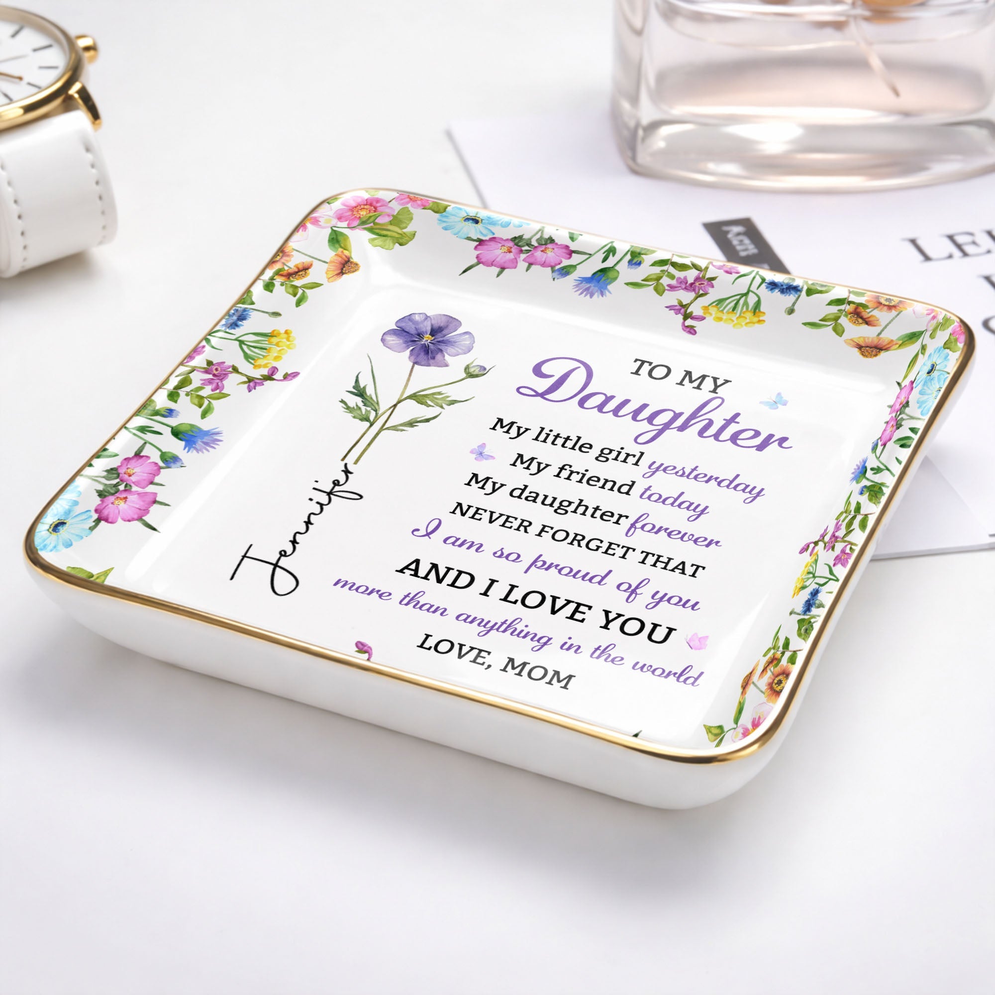 Personalized Floral Jewelry Dish Custom Name Gift for Daughter Jewelry Dish GradoCreations