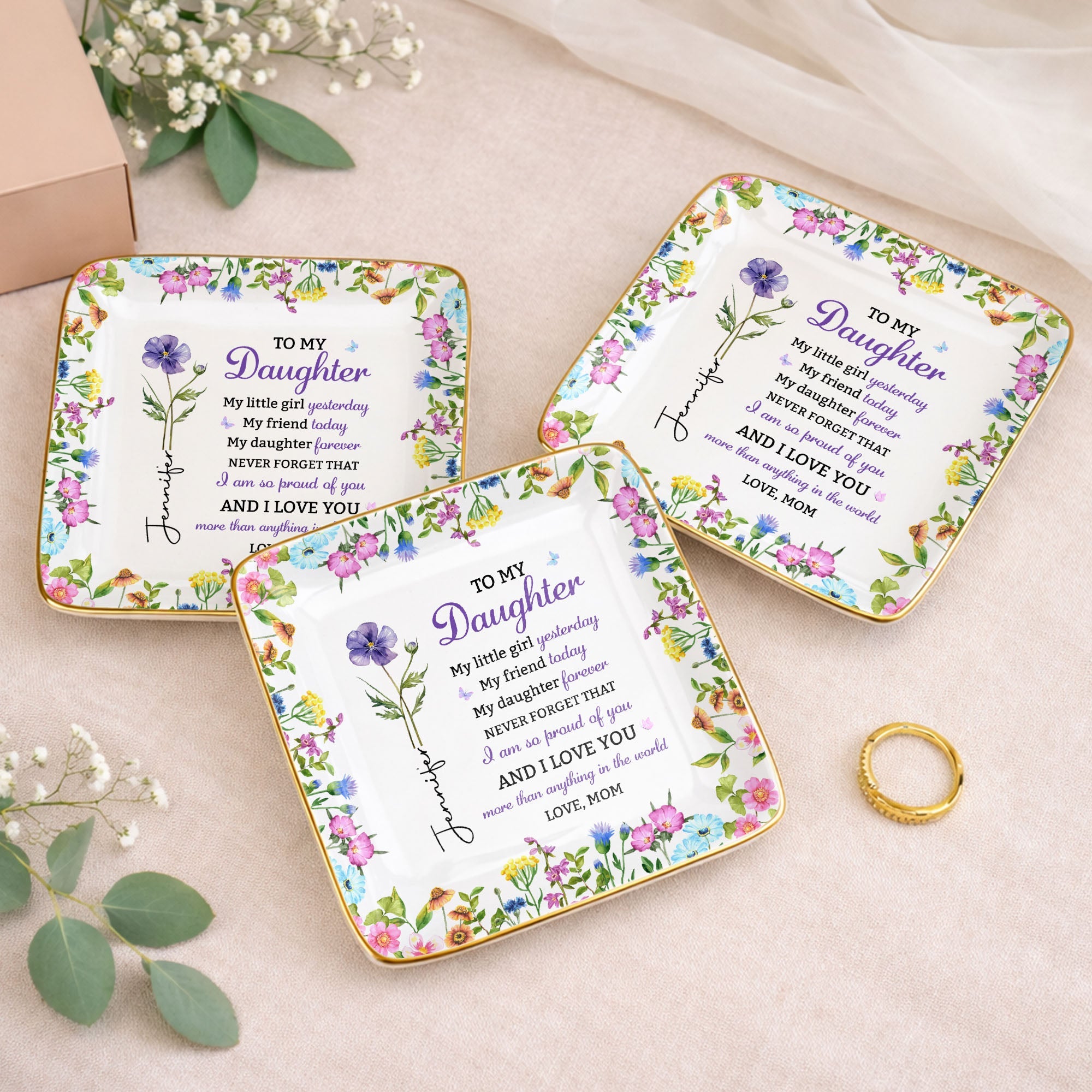 Personalized Floral Jewelry Dish Custom Name Gift for Daughter Jewelry Dish GradoCreations