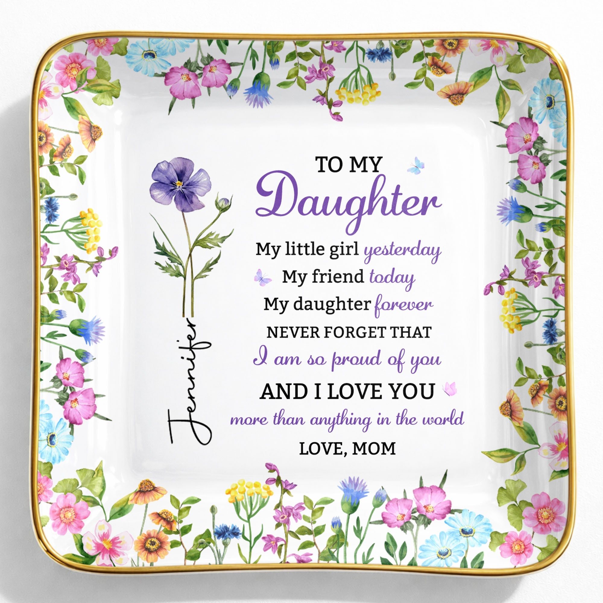Personalized Floral Jewelry Dish Custom Name Gift for Daughter Jewelry Dish GradoCreations