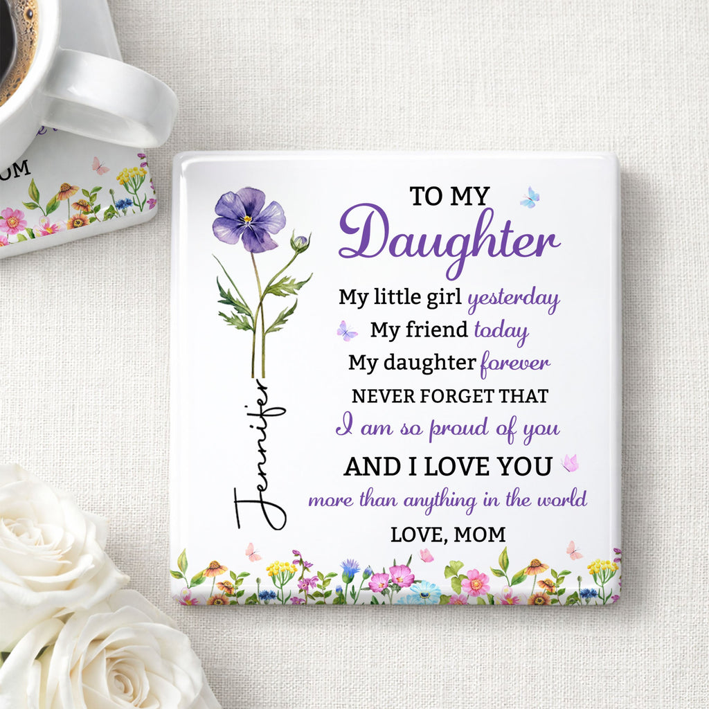 Personalized Square Ceramic Coaster Gift for Daughter - Butterfly Design Square Ceramic Coaster GradoCreations