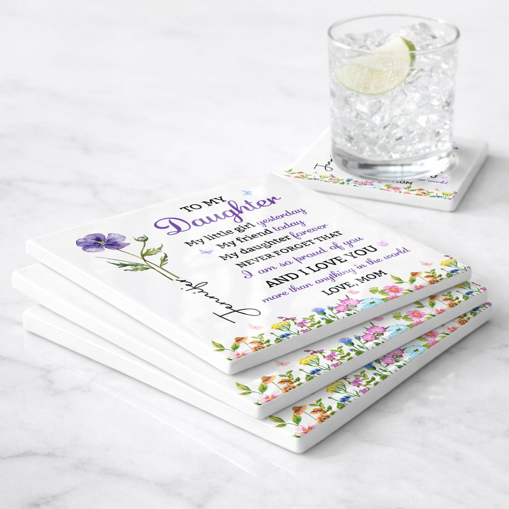 Personalized Square Ceramic Coaster Gift for Daughter - Butterfly Design Square Ceramic Coaster GradoCreations