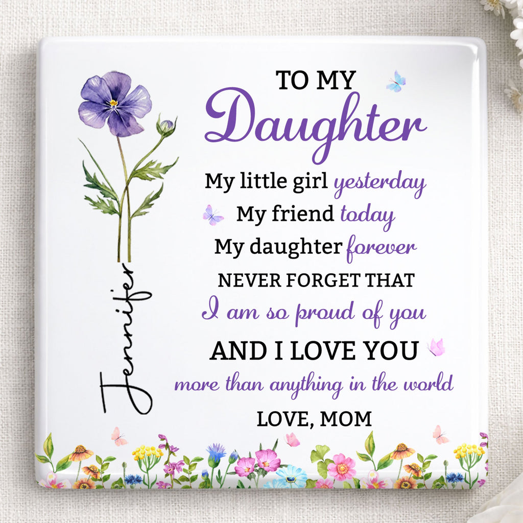 Personalized Square Ceramic Coaster Gift for Daughter - Butterfly Design Square Ceramic Coaster GradoCreations