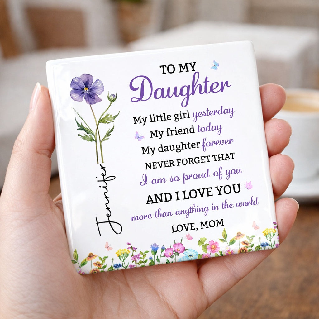 Personalized Square Ceramic Coaster Gift for Daughter - Butterfly Design Square Ceramic Coaster GradoCreations