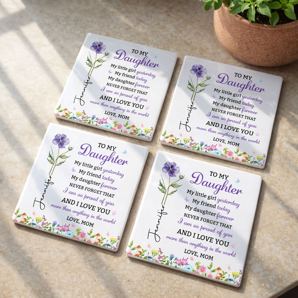 Personalized Square Ceramic Coaster Gift for Daughter - Butterfly Design Square Ceramic Coaster GradoCreations