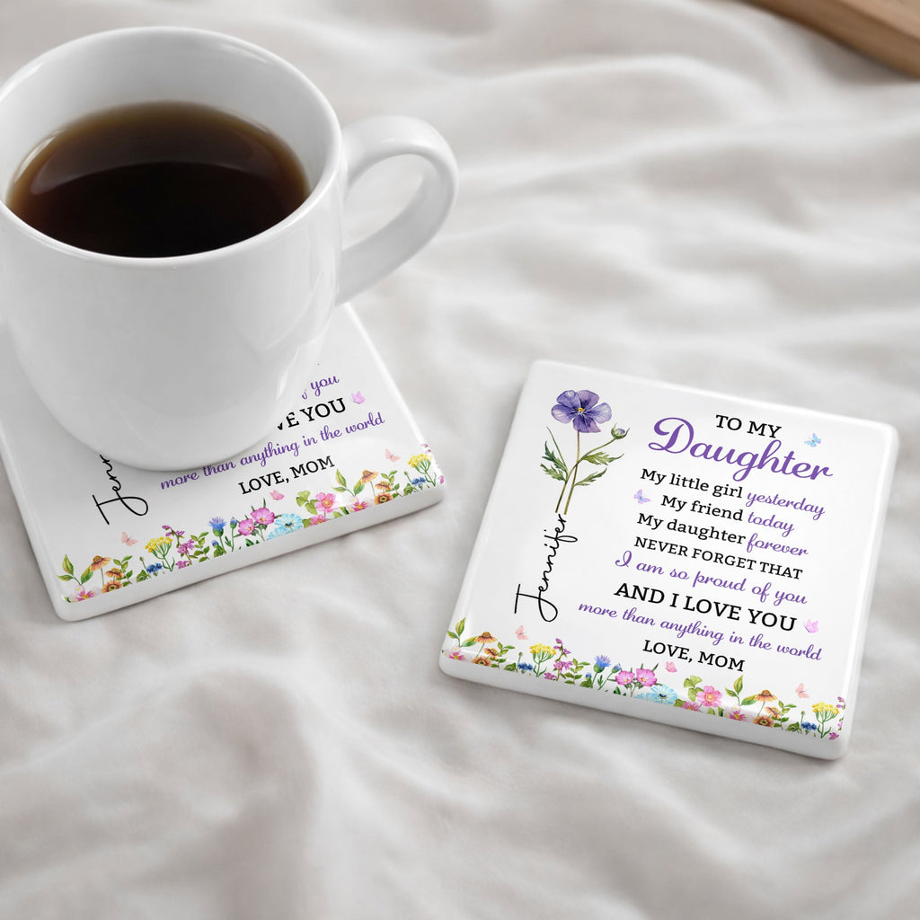 Personalized Square Ceramic Coaster Gift for Daughter - Butterfly Design Square Ceramic Coaster GradoCreations