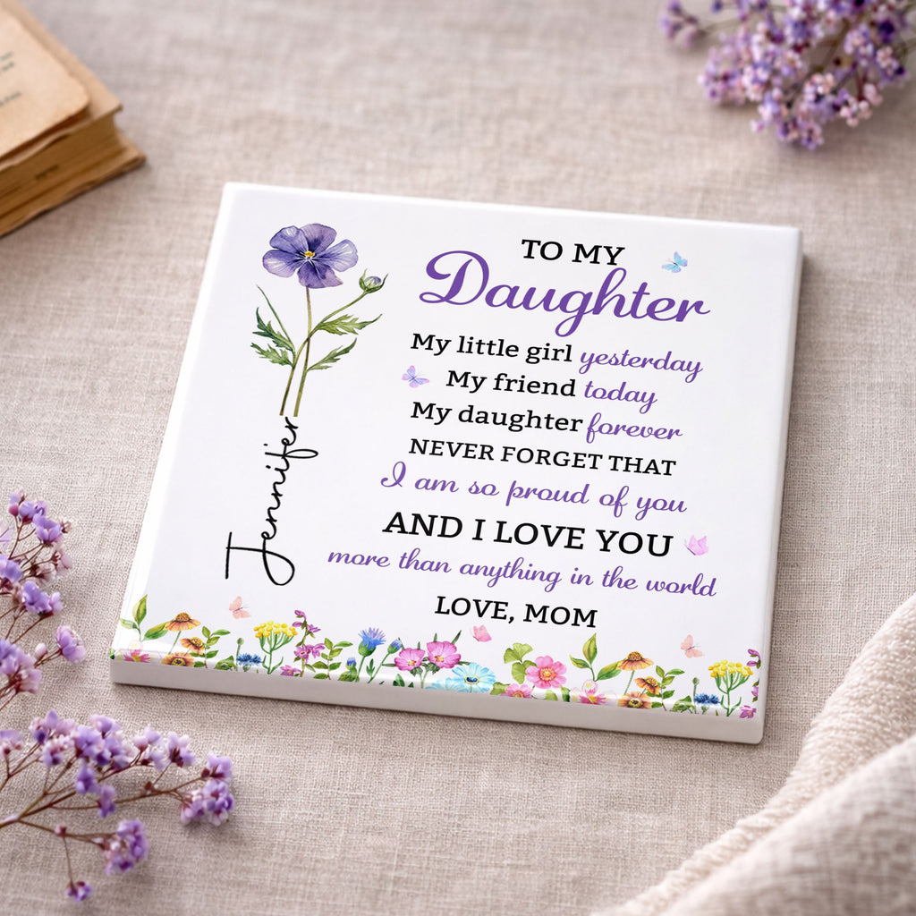 Personalized Square Ceramic Coaster Gift for Daughter - Butterfly Design Square Ceramic Coaster GradoCreations