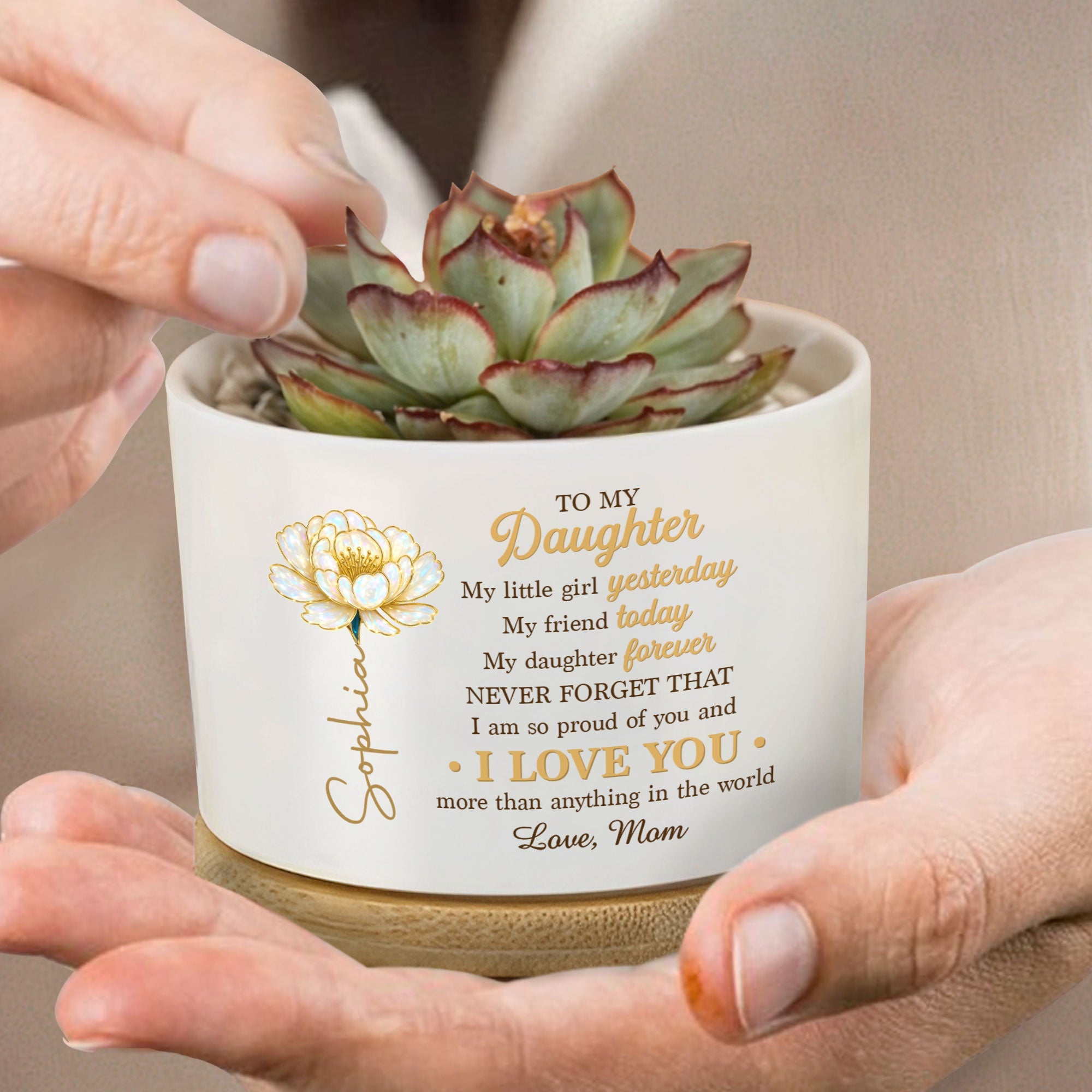 Personalized Ceramic Plant Pot Custom Message Gift for Daughter Ceramic Plant Pot GradoCreations