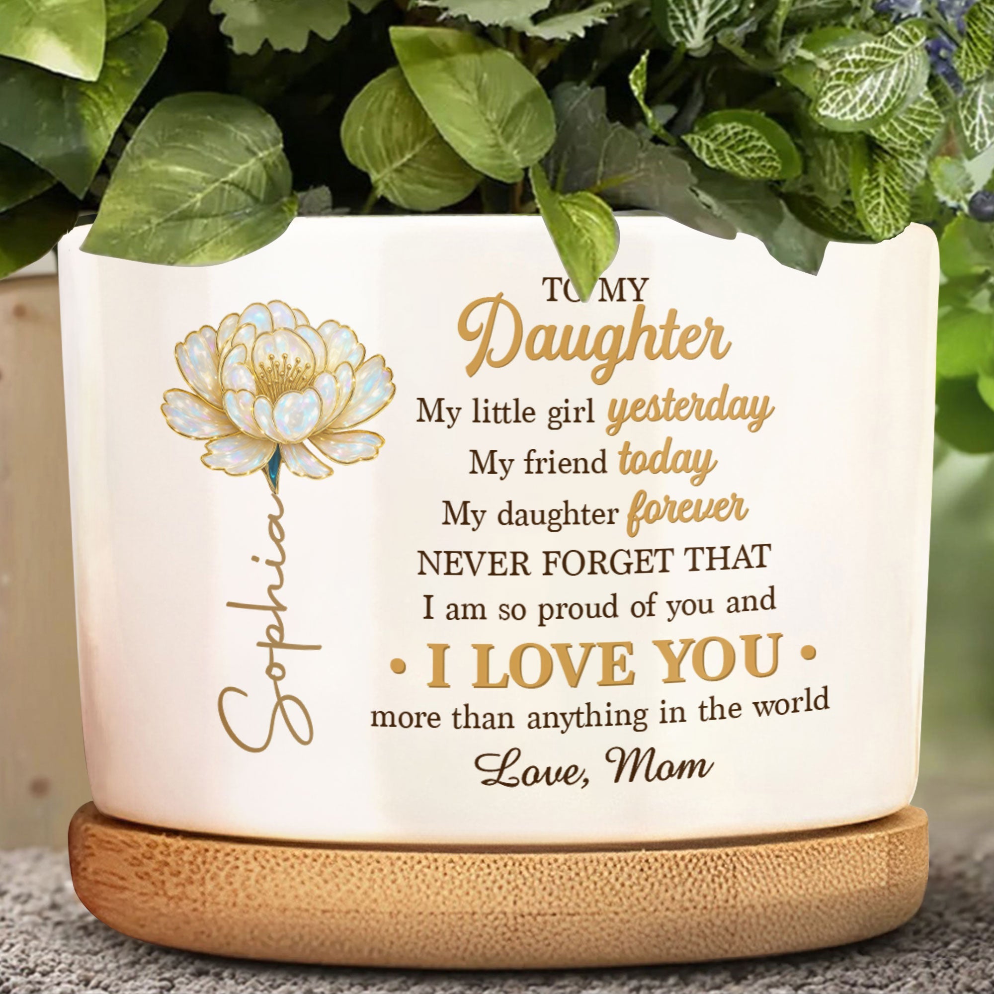 Personalized Ceramic Plant Pot Custom Message Gift for Daughter Ceramic Plant Pot GradoCreations