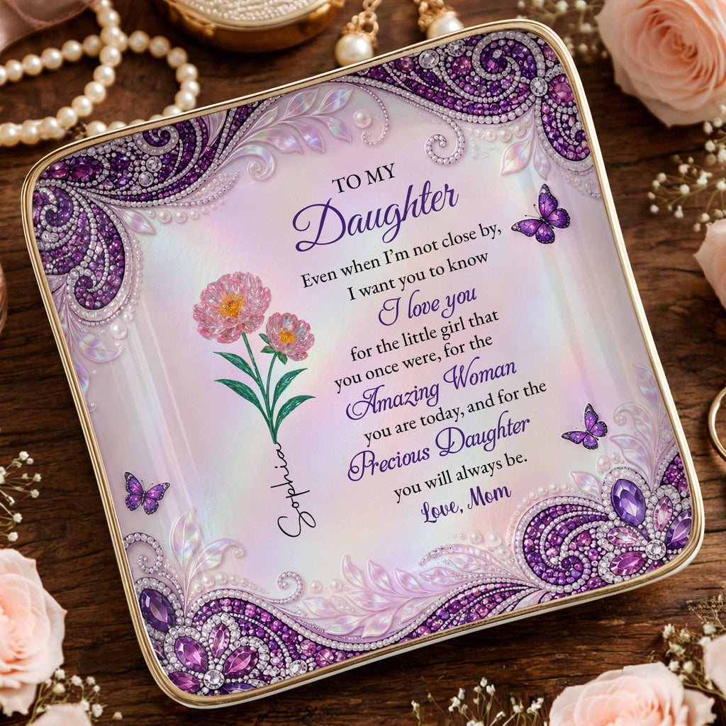 Personalized Jewelry Dish Custom Birth Month Flowers for Daughter Jewelry Dish GradoCreations