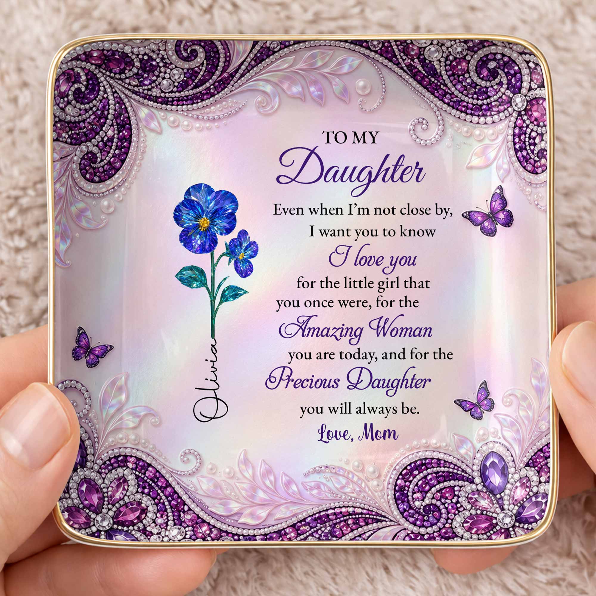 Personalized Jewelry Dish Custom Birth Month Flowers for Daughter Jewelry Dish GradoCreations