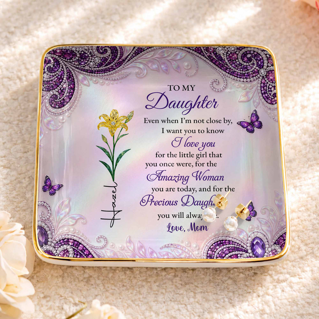 Personalized Jewelry Dish Custom Birth Month Flowers for Daughter Jewelry Dish GradoCreations