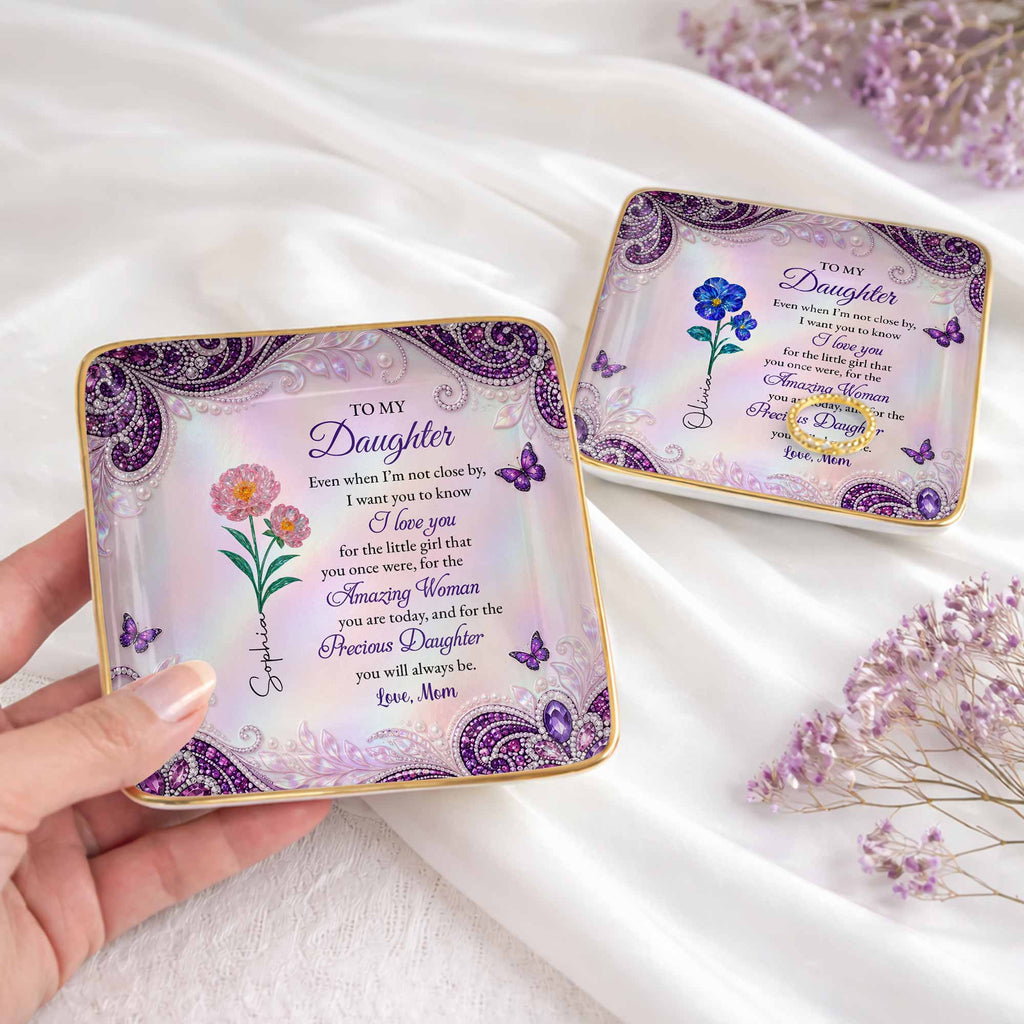 Personalized Jewelry Dish Custom Birth Month Flowers for Daughter Jewelry Dish GradoCreations