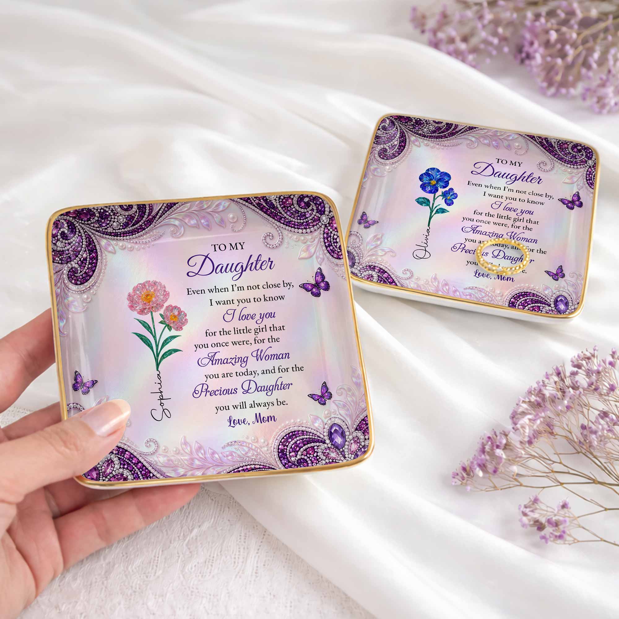 Personalized Jewelry Dish Custom Birth Month Flowers for Daughter Jewelry Dish GradoCreations