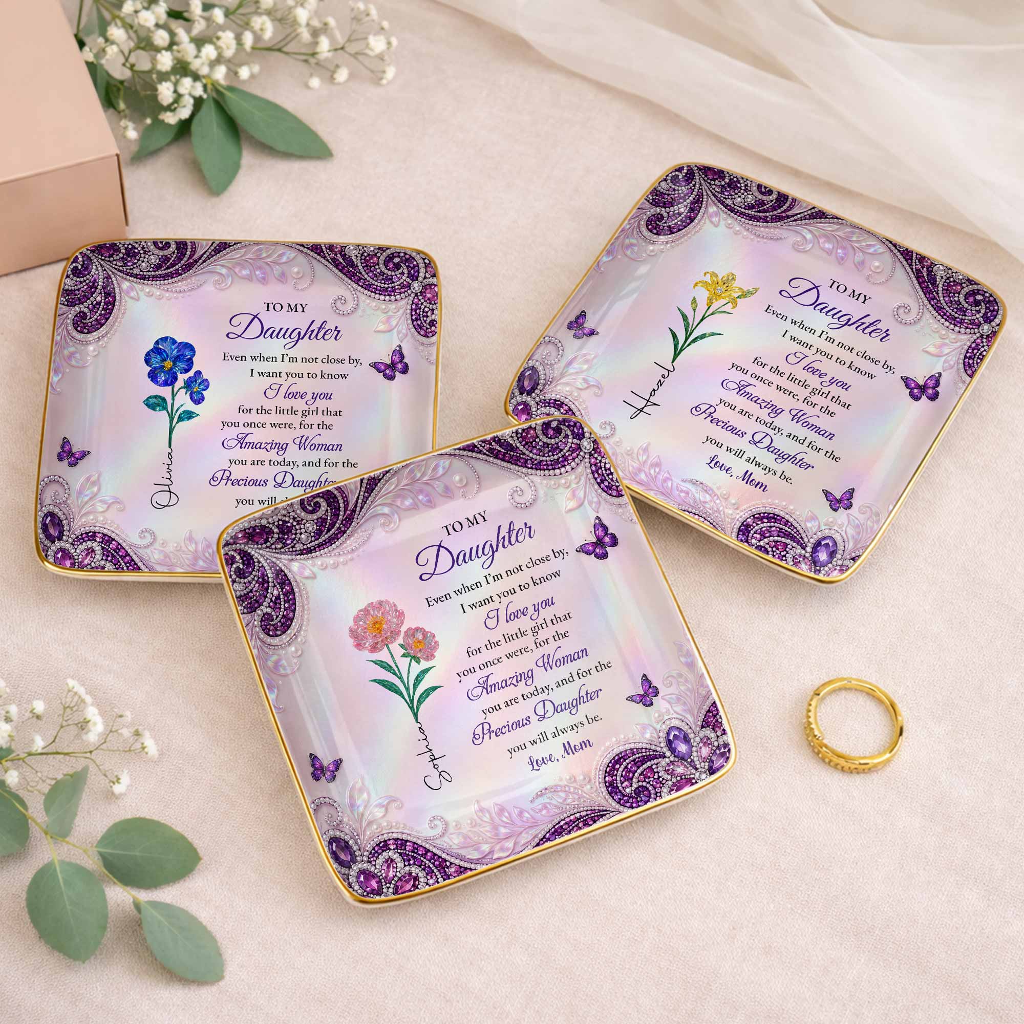 Personalized Jewelry Dish Custom Birth Month Flowers for Daughter Jewelry Dish GradoCreations
