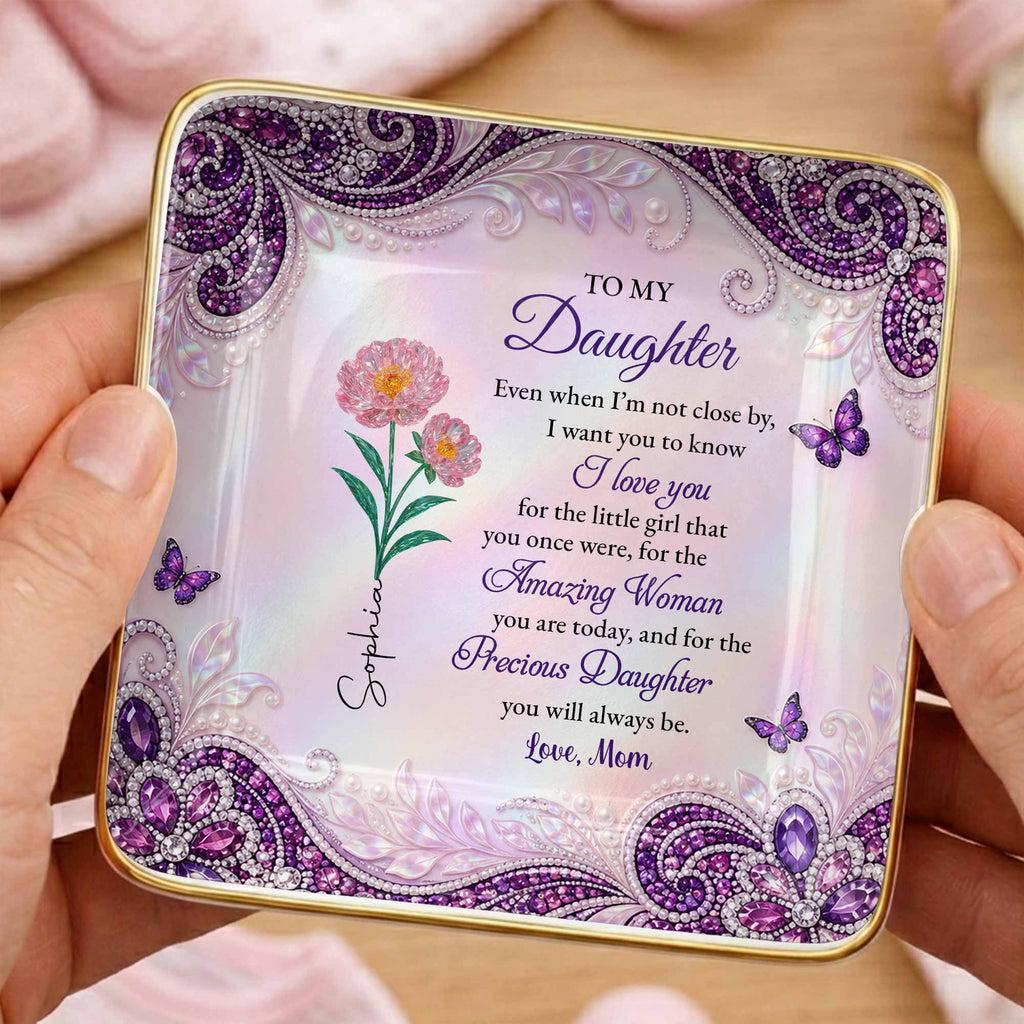 Personalized Jewelry Dish Custom Birth Month Flowers for Daughter Jewelry Dish GradoCreations