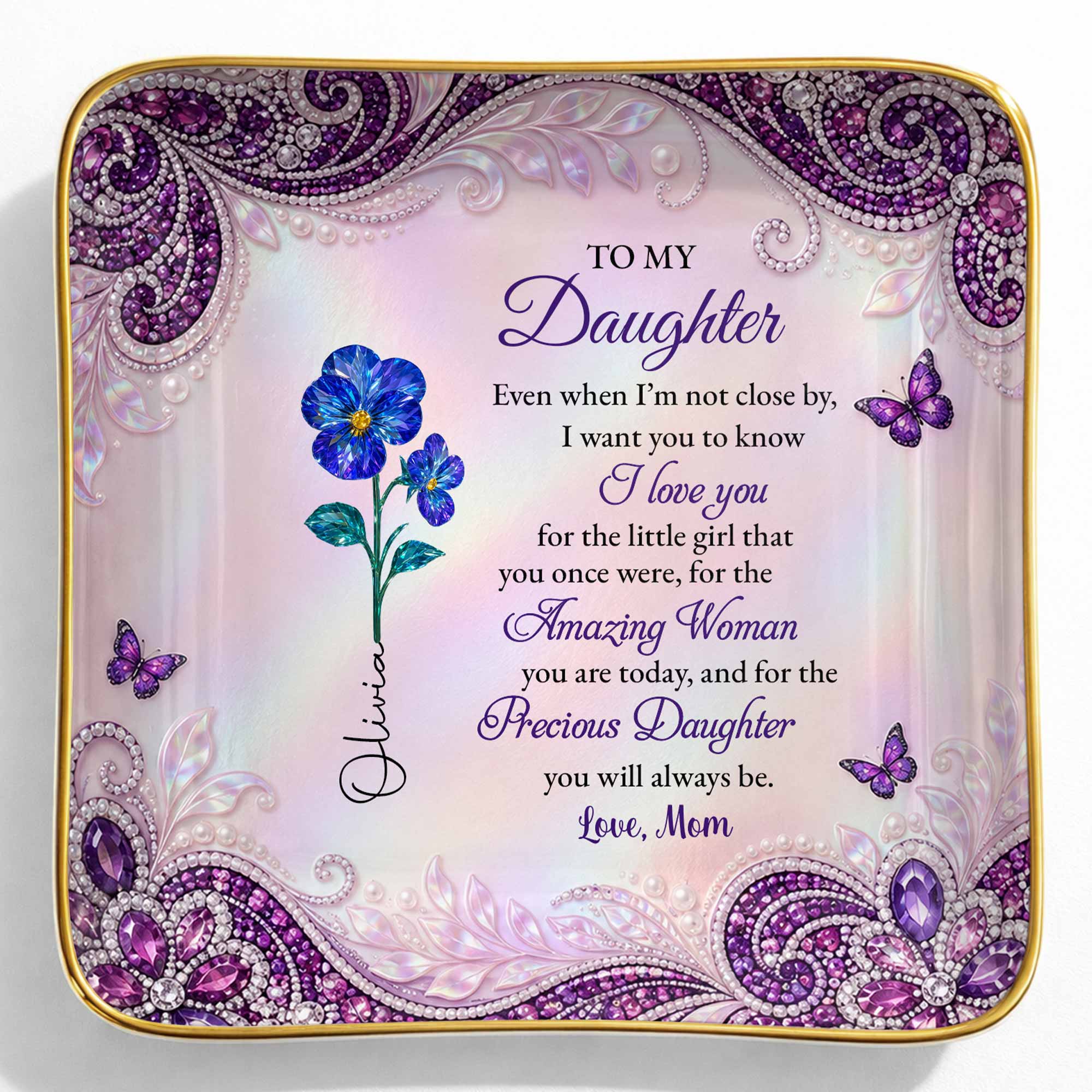 Personalized Jewelry Dish Custom Birth Month Flowers for Daughter Jewelry Dish GradoCreations