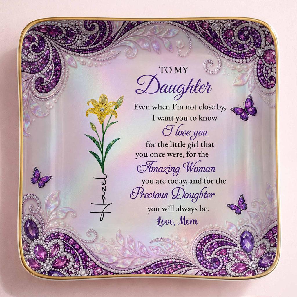 Personalized Jewelry Dish Custom Birth Month Flowers for Daughter Jewelry Dish GradoCreations