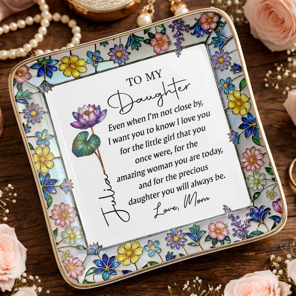 Personalized Ceramic Jewelry Dish Birth Month Flowers Gift for Daughter Jewelry Dish GradoCreations